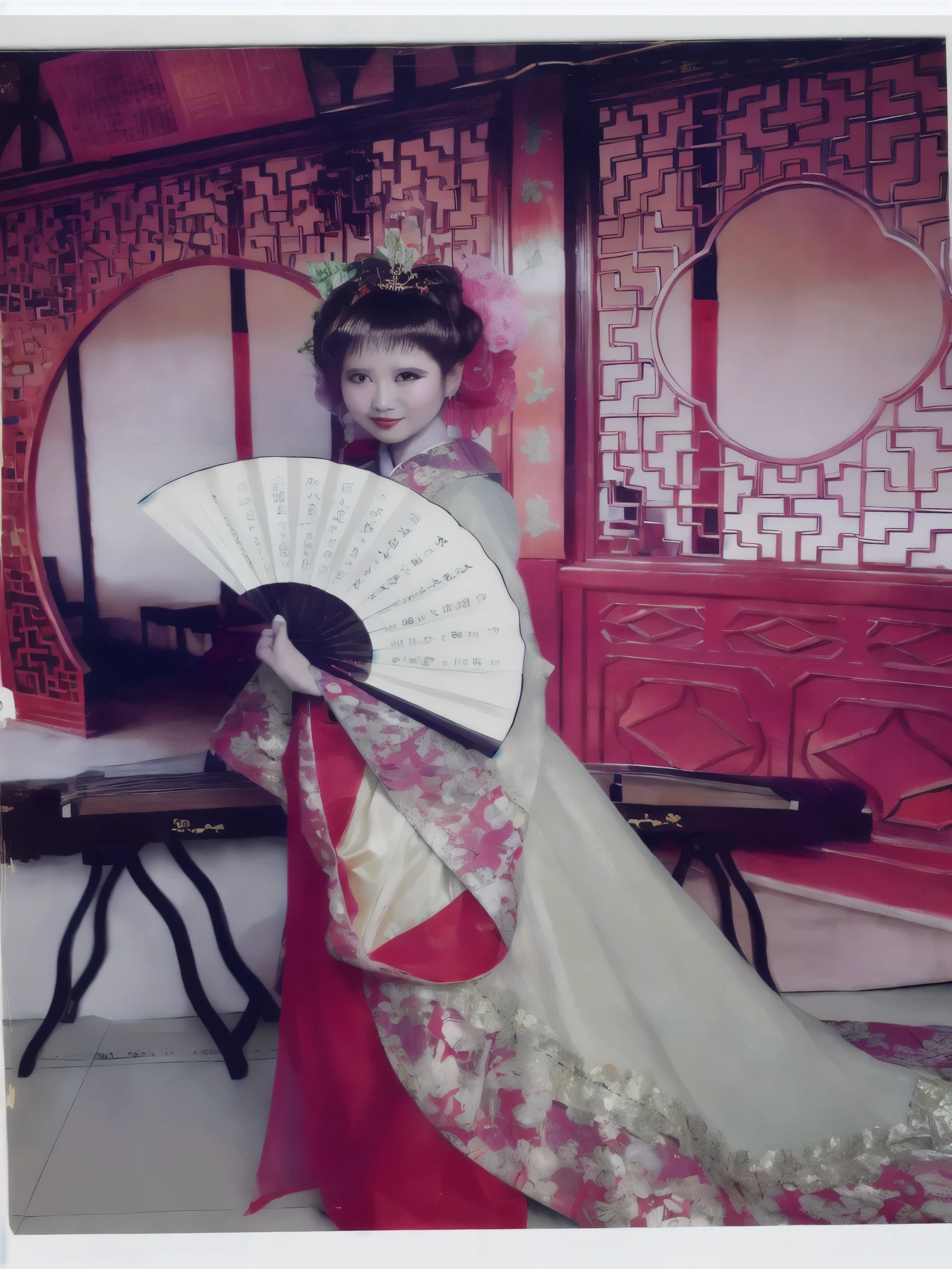 Araffa woman in red and white dress holding fan, in ancient Chinese clothes, palace ， girl in Hanfu, Chinese costume, inspired by Lan Ying, based on Cecil Beaton, wear ancient chinese clothes, chinese style, inspired by Ju Lian, In the style of Cecil Beaton, Chinese empress, Chinese dress, Ancient Chinese princess