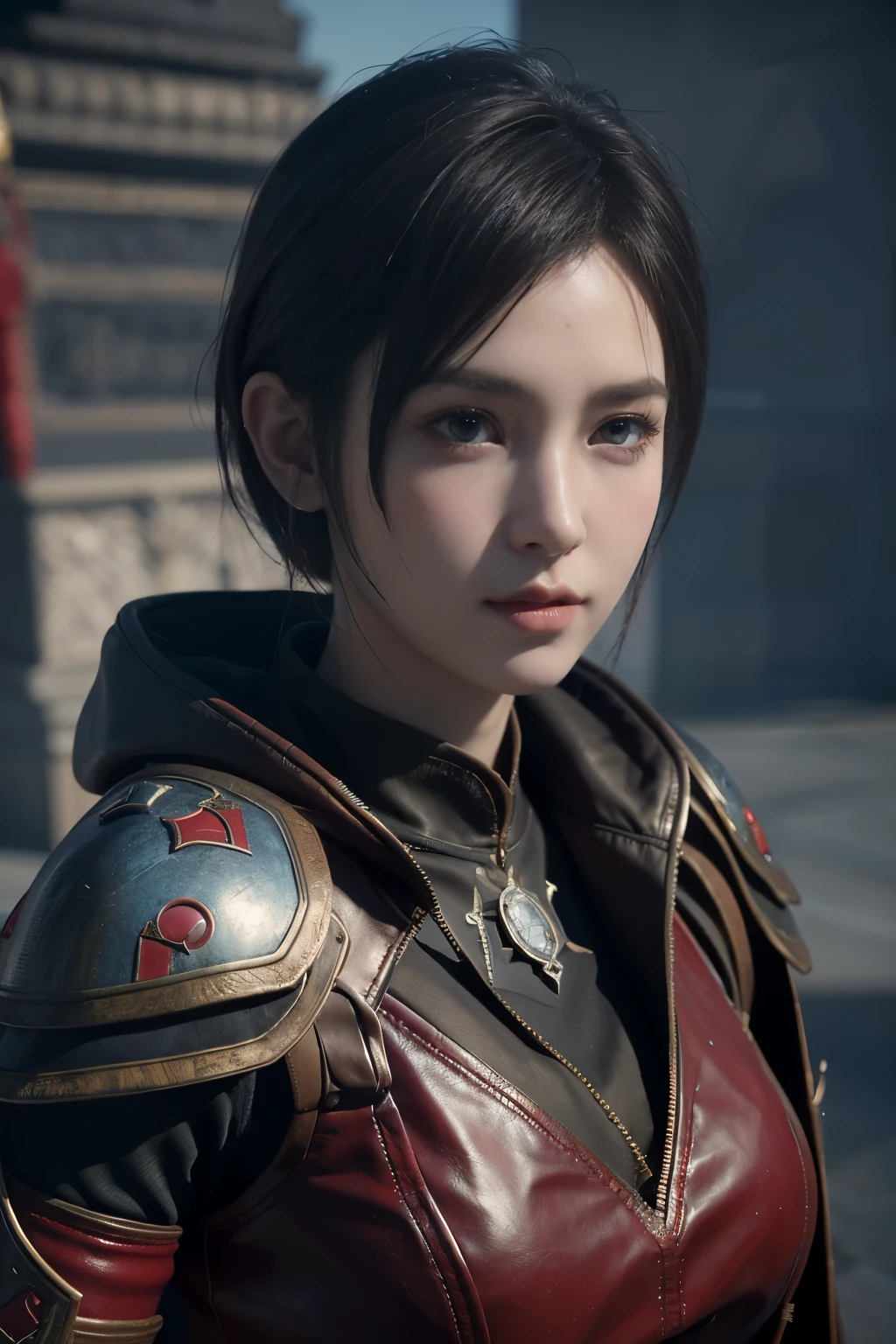 Masterpiece,Game art,The best picture quality,Highest resolution,8K,(Portrait),Unreal Engine 5 rendering works,(Digital Photography),
Girl,Beautiful pupil,(Gradual short hair is blue and red),Busty,(Big breasts),(Portrait photography:1.5),
(Soldiers of the ancient fantasy style),Ancient soldier armor,(The armor is inlaid with leather and metal,Combat accessories,Joint Armor,Cloak,A fine badge pattern on the dress,Red and black),Ancient fantasy style characters,
Movie lights，Ray tracing，Game CG，((3D Unreal Engine))，OC rendering reflection pattern