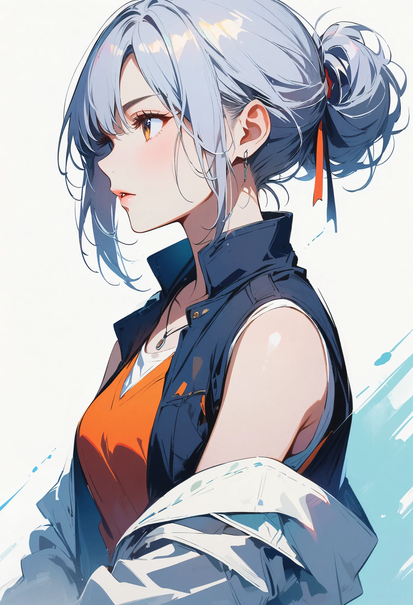 girl, woman, Vest line, silver hair
