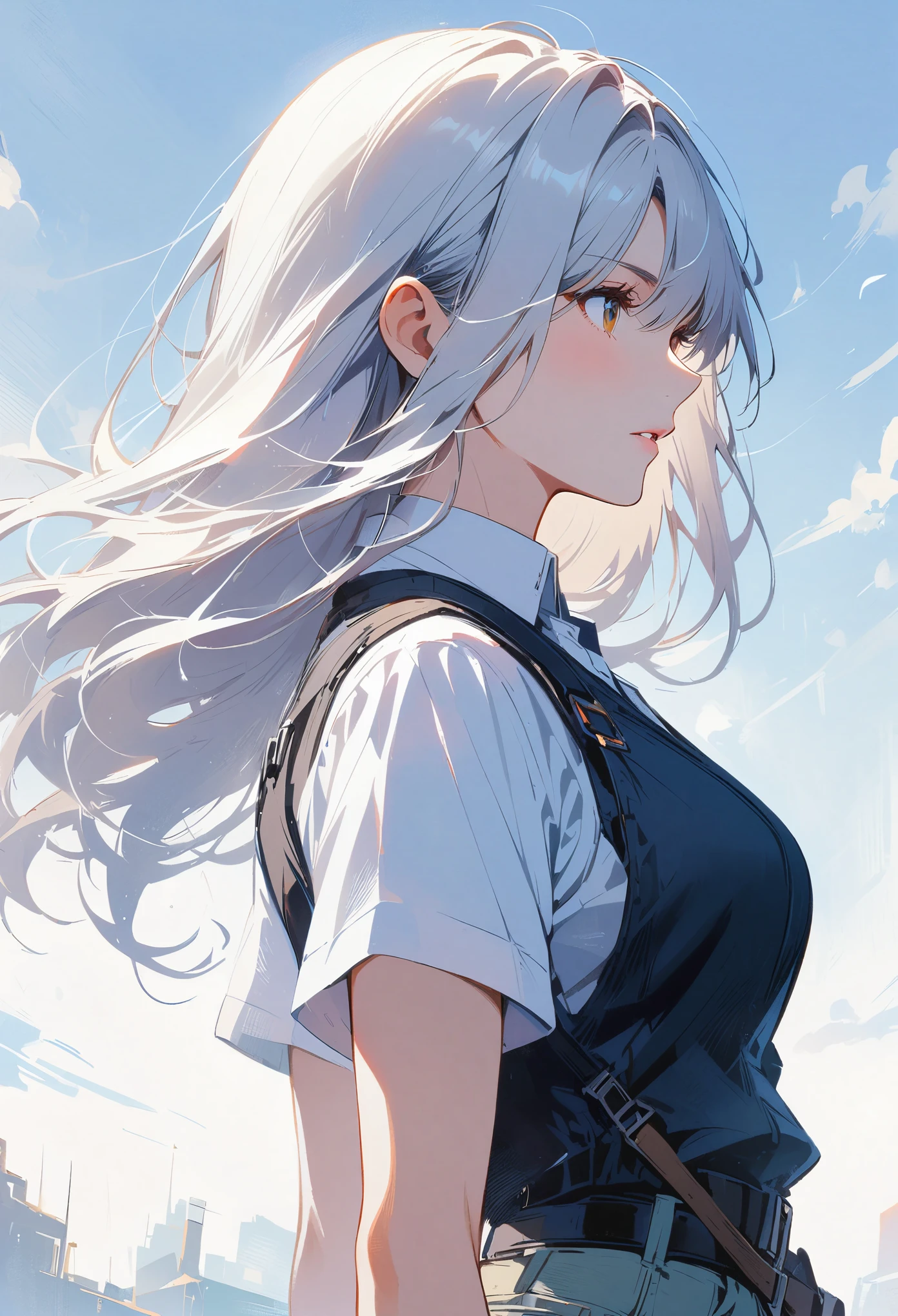 girl, woman, Vest line, silver hair
