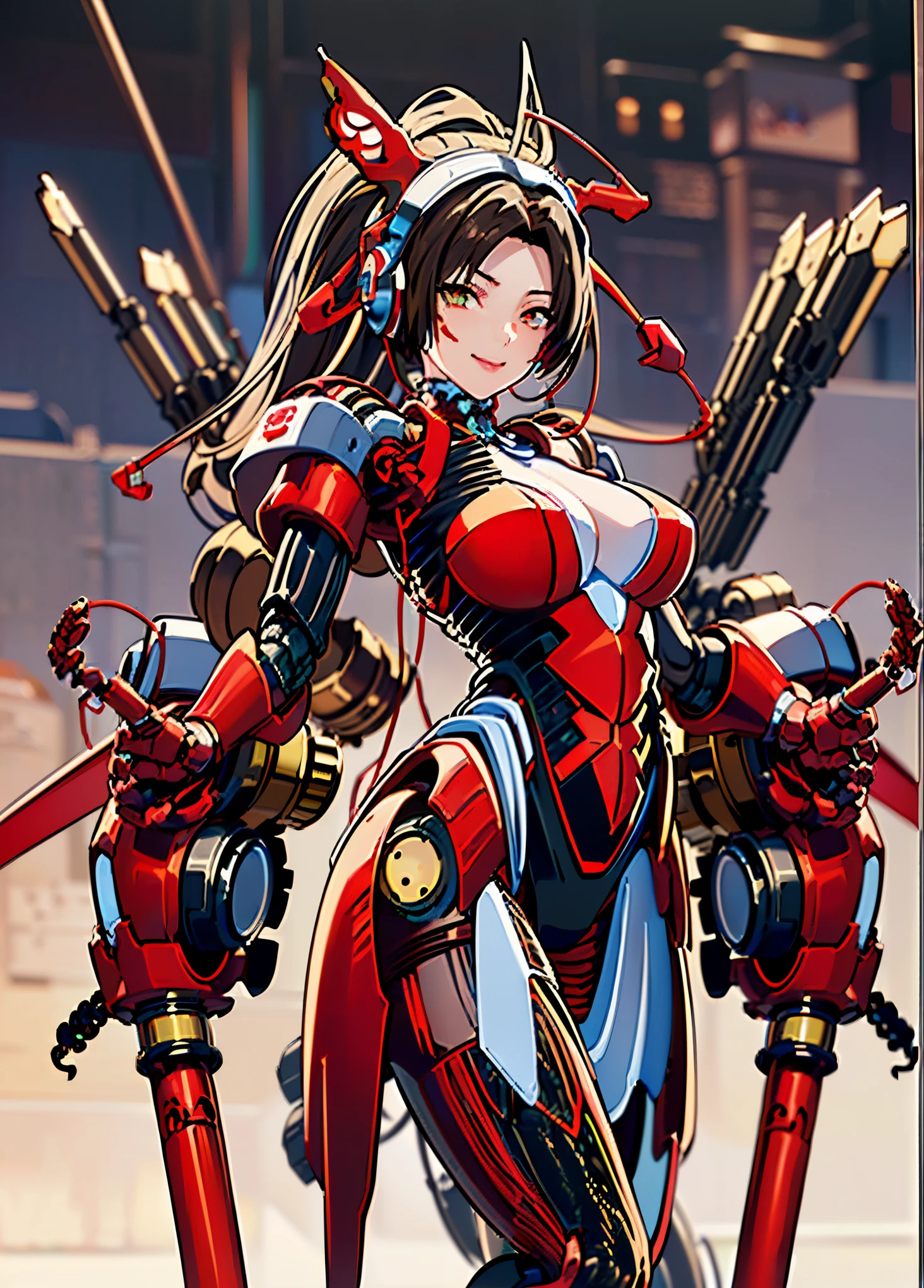 4k、(((highest quality)))、(((mechanical headgear:1.3)))、(((Super well-formed face:1.3)))、(((enchanting smile)))、(((Cyber Headphones:1.3)))、(((long ear antenna:1.6)))、(((anime stuff)))、(((red mechanical eye:1.3)))
