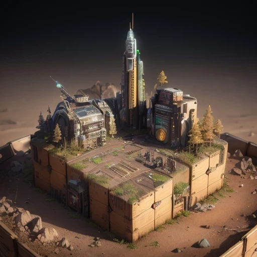 6598年Mars realistic model, (Bifurcation, original photo, best quality, masterpiece:1.4),Steampunk Cyberpunk 6820 City,(CyberpunkMars light:1.3), Mars (related to land),(in a small nature box:1.3),Isometric, small nature, landscape on foundation,landscape,