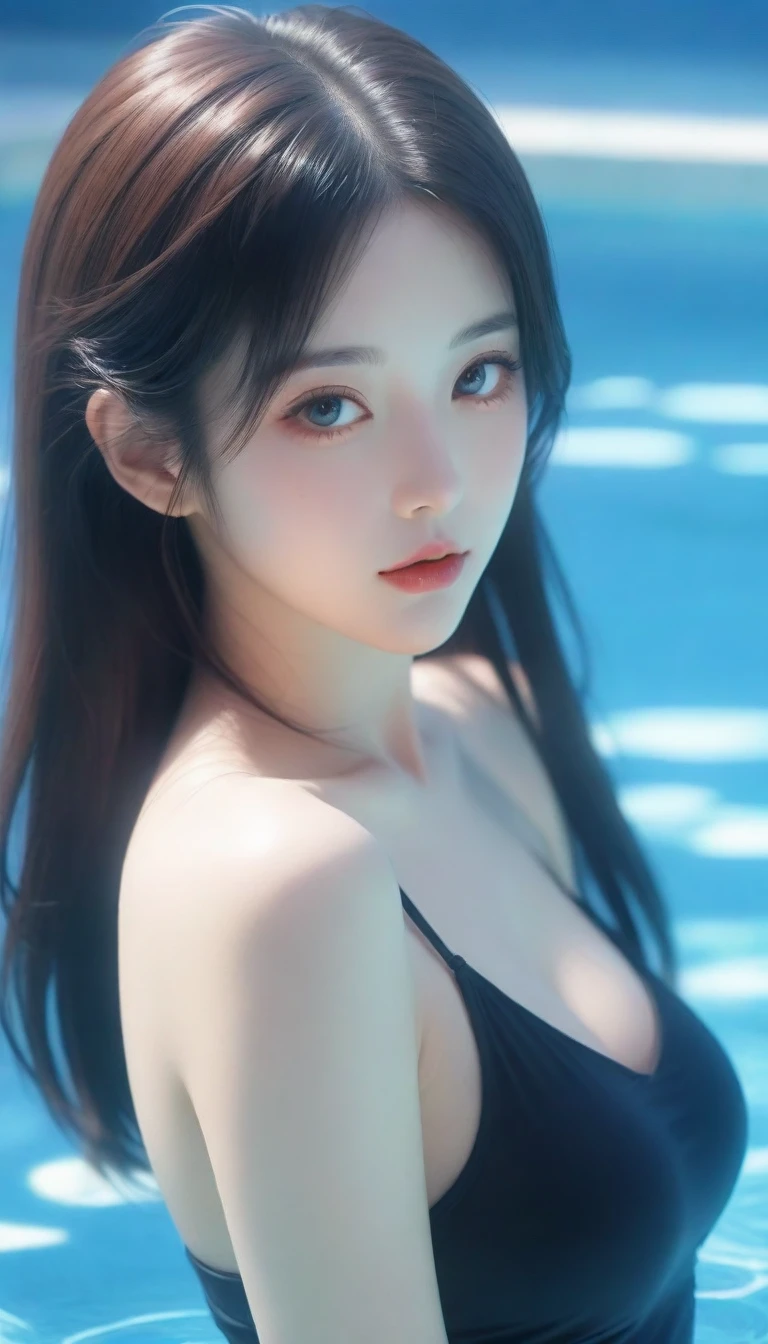 a close up of a woman in a swim suit posing by a pool, beautiful anime girl, seductive anime girl, pretty anime girl, beautiful alluring anime teen, attractive anime girl, cute anime girl, beautiful anime woman, beautiful alluring anime woman, anime girl with long hair, beautiful anime portrait, artwork in the style of guweiz, guweiz