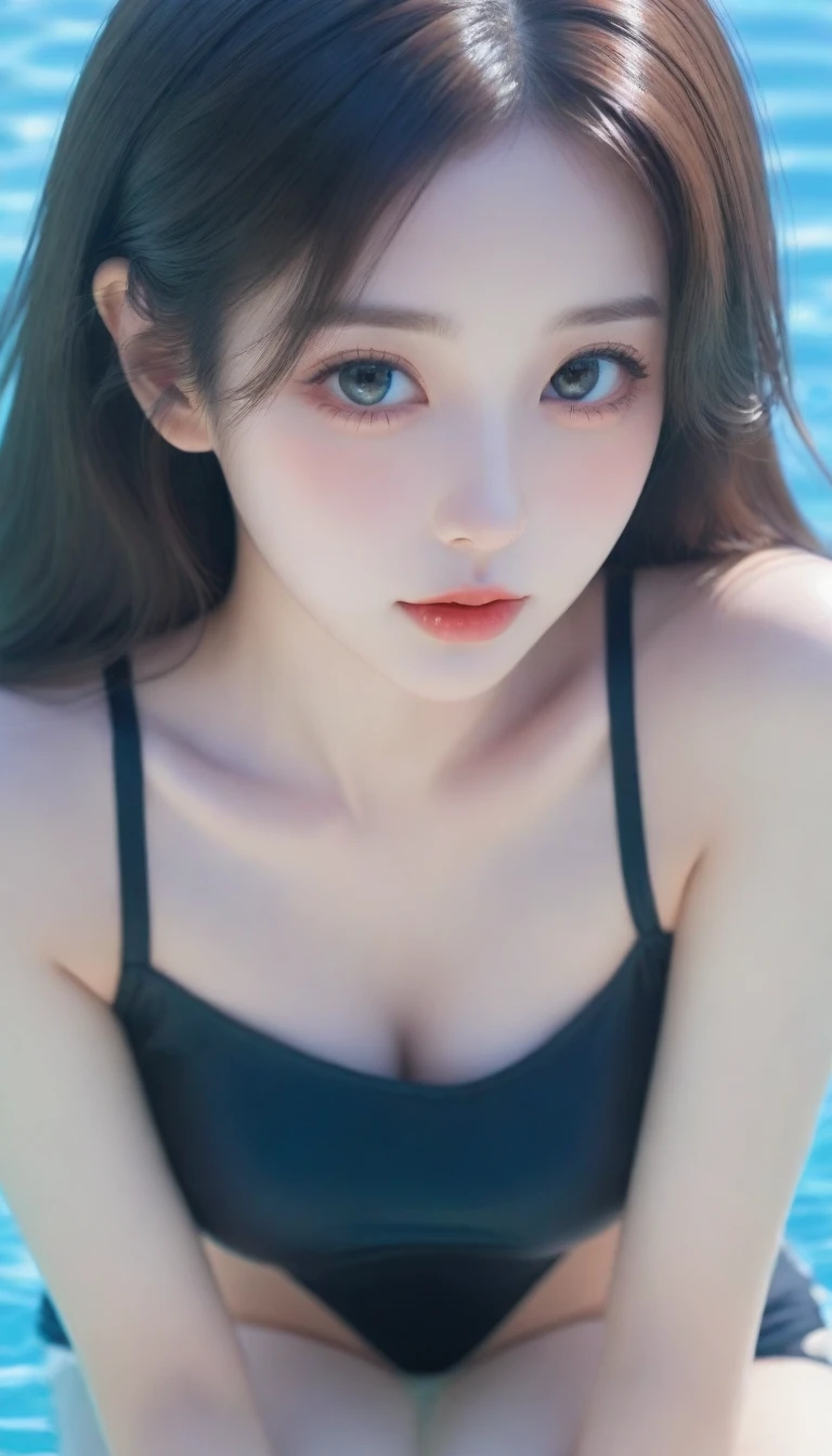 masterpiece, 最high quality, high quality, High resolution, high qualityの質感, high qualityの影, Attention to detail, Beautiful details, In detail, Highly detailed CG, Detailed Texture, a Realistic representation of the face, Realistic, colorful, delicate, Cinematic Light, Side light, Lens flare, Ray Tracing, Sharp focus, (Intricate details, compensate, Purelos Face_v1:0.5), (detailed beautiful delicate face, detailed beautiful delicate eyes, perfectly balanced face, Attention to detailed skin, Detailed skin, The optimal ratio is four fingers to one thumb, ((Upper Body Shot)), ((Smooth texture, Realistic texture, PhotoRealistic)), (Beautiful eyes in every detail, Beautiful eyelashes, Emerald Eyes), (((Blonde semi-long hair, ponytail))), 1 female, By the pool, (((Sailor shirt, No sleeve, Open Front))), (Beautiful Face, Cute face, Detailed face), (((sunny))), Perfect Eyes Eyes,The chest is visible