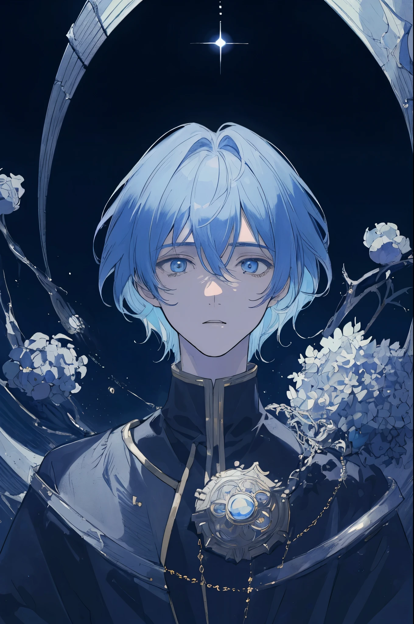 (((1boy))),(best quality:1.2,ultra-detailed,realistic,anime:1.1) sketch, atmospheric lighting, Johannes Kepler as an anime boy, blue color scheme, very detailed, detailed space, telescope,beautiful detailed eyes and face,curly hair,scientific genius,vibrant colors,dark vibes,dramatic lighting,telescope,cosmic backdrop,celestial objects,intense gaze,angelic aura,elegant attire,astrological symbols,starry night sky,meticulously sketched lines,impressive perspective,dynamic composition,universe unfolding