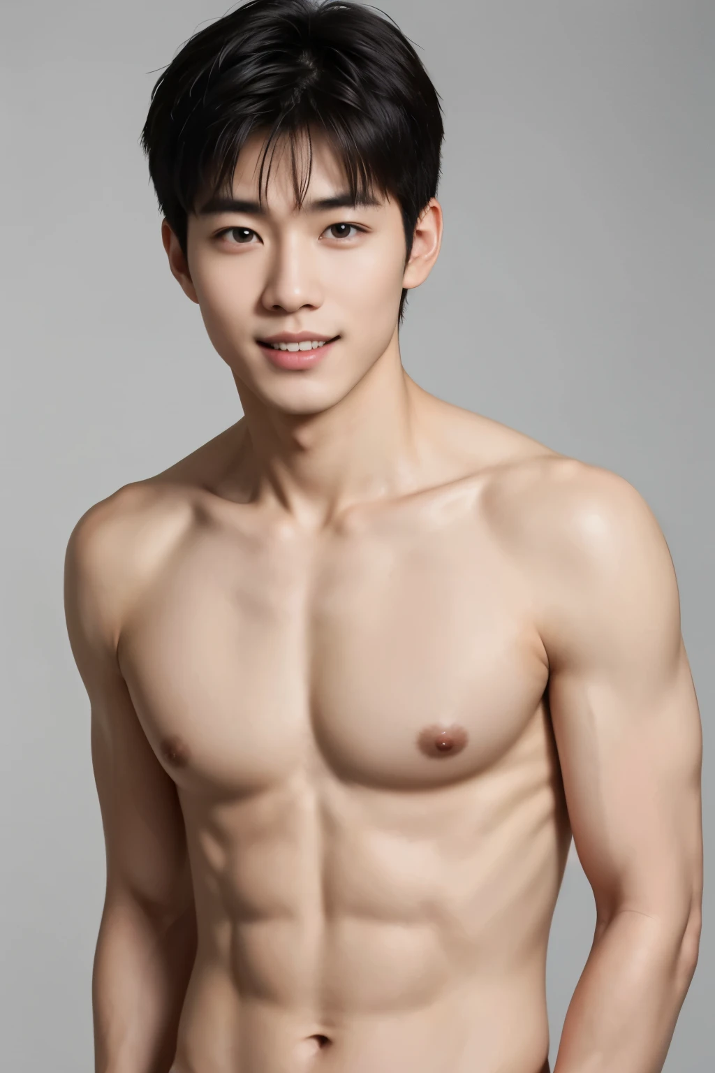 (photo realistic), Best quality, High quality, A high resolution, 4K, Masterpiece, detailed face, detailed eyes, asian male, 1 or 2 asian males, young male, perfect face, perfect bodies, handsome, ((full body)), nude, penis, smile, at home