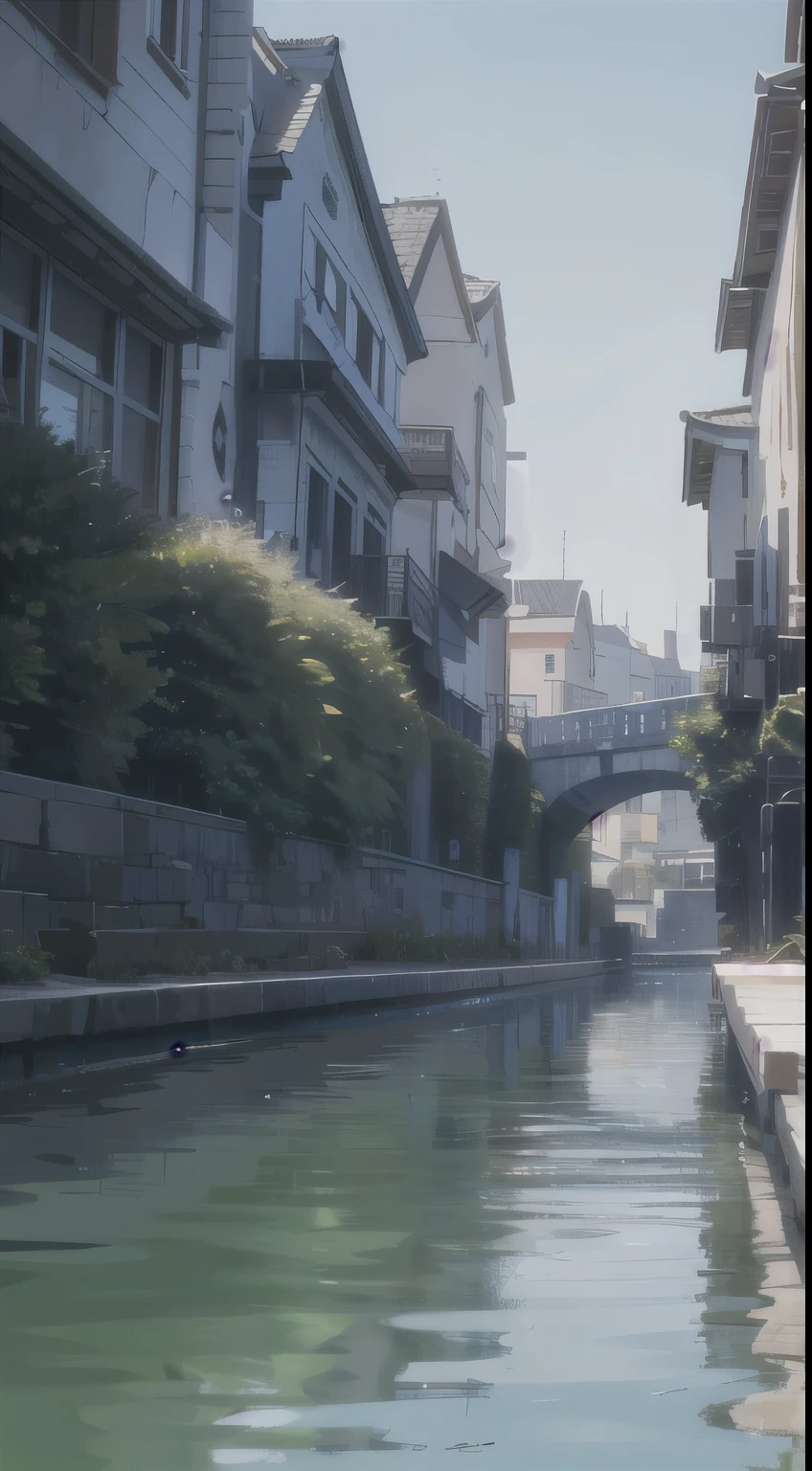 there are no humans, scenery, vanishing point, from below, masterpiece, highest quality, 8K, disorganized, water surface, summer, noon, sunlight, blue sky, perspective, Depth of the bounds written, High resolution, finely, Super detailed, sharp focus
