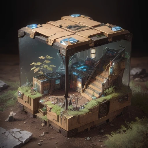 6598年Mars realistic model, (Bifurcation, original photo, best quality, masterpiece:1.4),Steampunk Cyberpunk 6820 City,(CyberpunkMars light:1.3), Mars (related to land),(in a small nature box:1.3),Isometric, small nature, landscape on foundation,landscape,