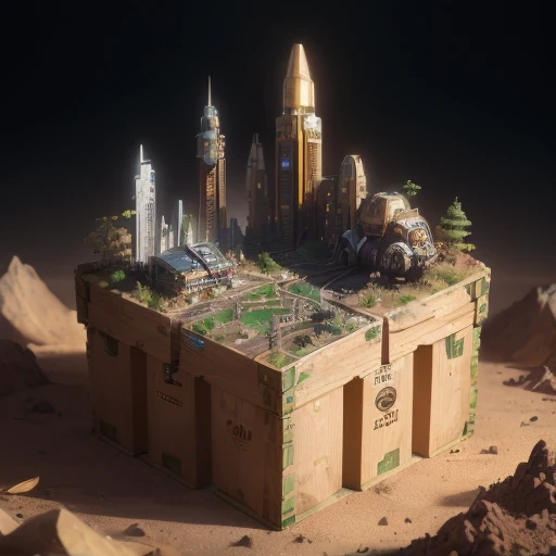 6598年Mars realistic model, (Bifurcation, original photo, best quality, masterpiece:1.4),Steampunk Cyberpunk 6820 City,(CyberpunkMars light:1.3), Mars (related to land),(in a small nature box:1.3),Isometric, small nature, landscape on foundation,landscape,