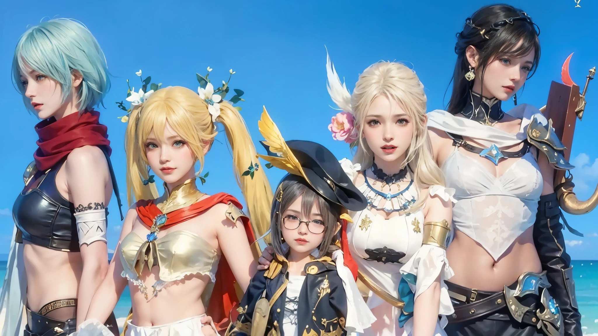 un groupe de femmes en costumes debout les unes à côté des autres, final fantaisie 14 style, final fantaisie 1 2 style, final fantaisie xiv, final fantaisie 1 4, FFXIV, Style de la finale + fantaisie + 1 5, final fantaisie xiv: Marcheur de l’End, FFXIV heavensward, lineage revolution style 2, final fantaisie 14 sharp, Mode JRPG