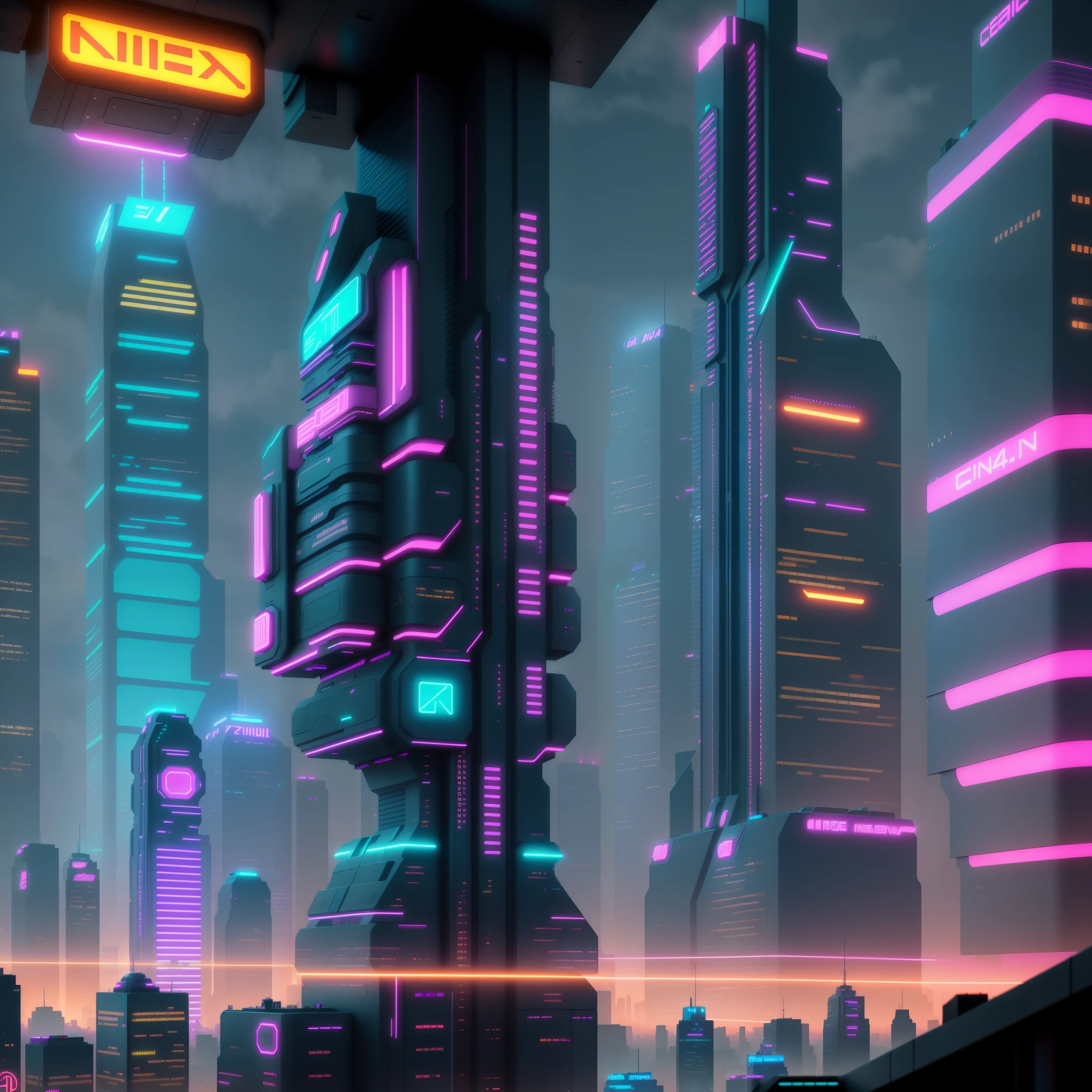  Cyberpunk cityscape, neon lights, futuristic architecture, symmetrical structures, wide-angle lens, neon signs, bustling streets, intricate details, digital art, Unreal Engine, C4D, Blender, high-rise buildings, interplay of light and shadow, vivid colors, studio lighting, ultra-detailed, HDR, professional, vibrant colors, bokeh