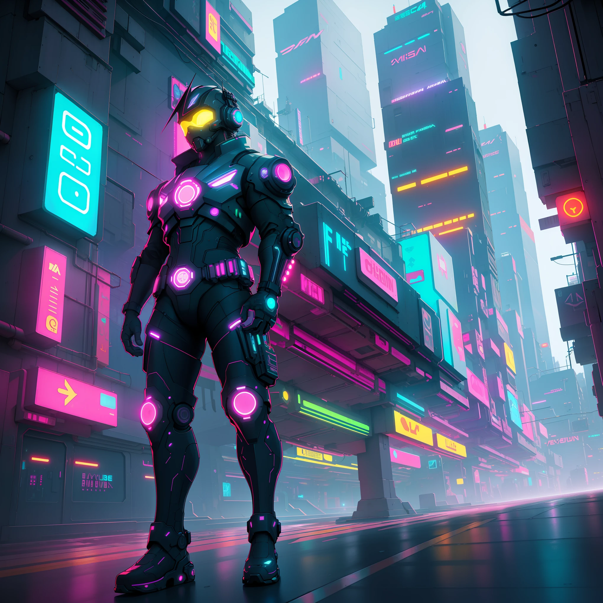  Cyberpunk cityscape, neon lights, futuristic architecture, symmetrical structures, wide-angle lens, neon signs, bustling streets, intricate details, digital art, Unreal Engine, C4D, Blender, high-rise buildings, interplay of light and shadow, vivid colors, studio lighting, ultra-detailed, HDR, professional, vibrant colors, bokeh