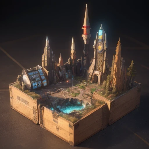 6598年Mars realistic model, (Bifurcation, original photo, best quality, masterpiece:1.4),Steampunk Cyberpunk 6820 City,(CyberpunkMars light:1.3), Mars (related to land),(in a small nature box:1.3),Isometric, small nature, landscape on foundation,landscape,