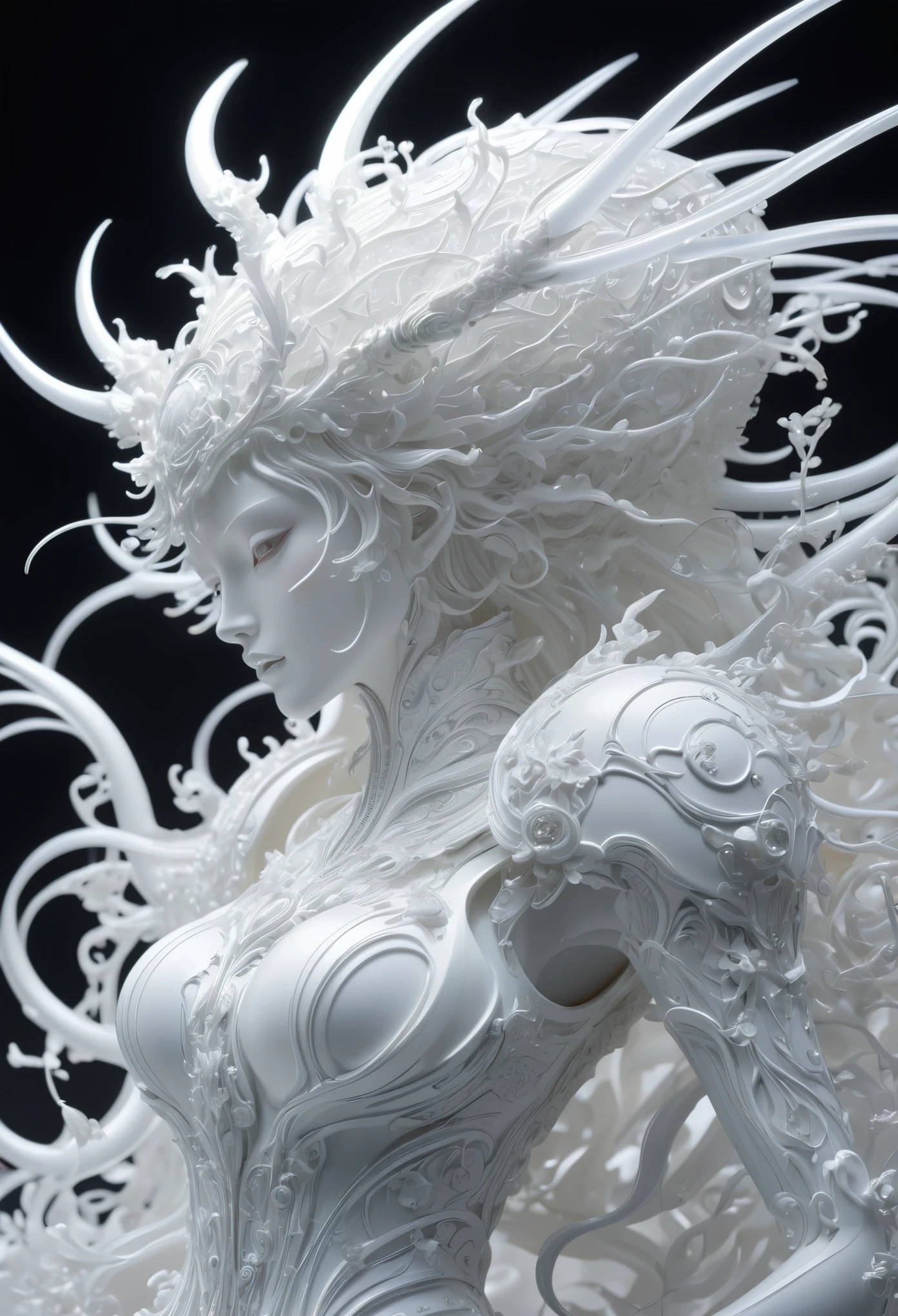 A close up of a white sculpture of a woman with white hair - SeaArt AI