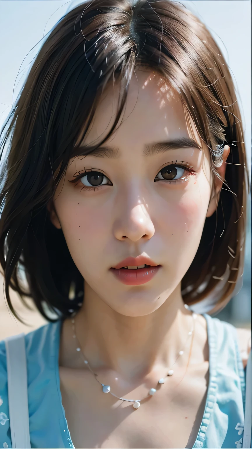 There was a young woman，necklace around neck, young lovely korean face, pretty girl～well-groomed face, soft portrait shot 8k, Nam Jae Young, beautiful japanese girl face, Portrait cute - well-groomed face, cute delicate face, Shin Jin-in, Beautiful portrait images, that&#39;With a cute Korean face, beautiful aesthetic face, cute natural anime face