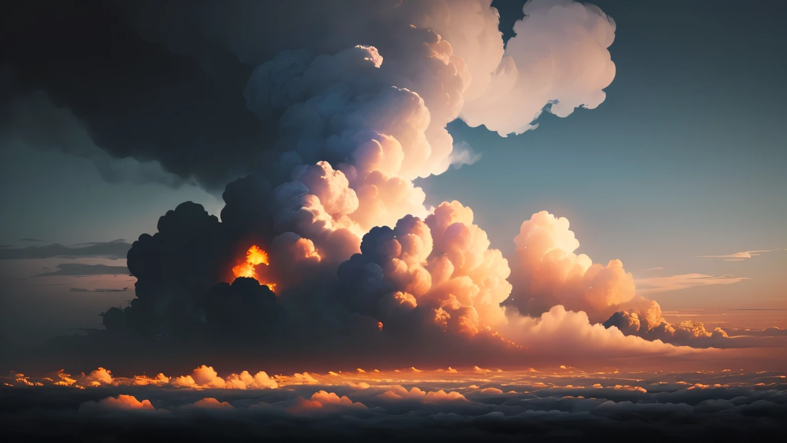 horizon，golden sun，Atmospheric fantasy sky, surreal clouds, Beautiful clouds, Gorgeous clouds, Epic clouds, Clouds. fantasy, beautiful cloud, Breathtaking clouds, Epic clouds and lighting