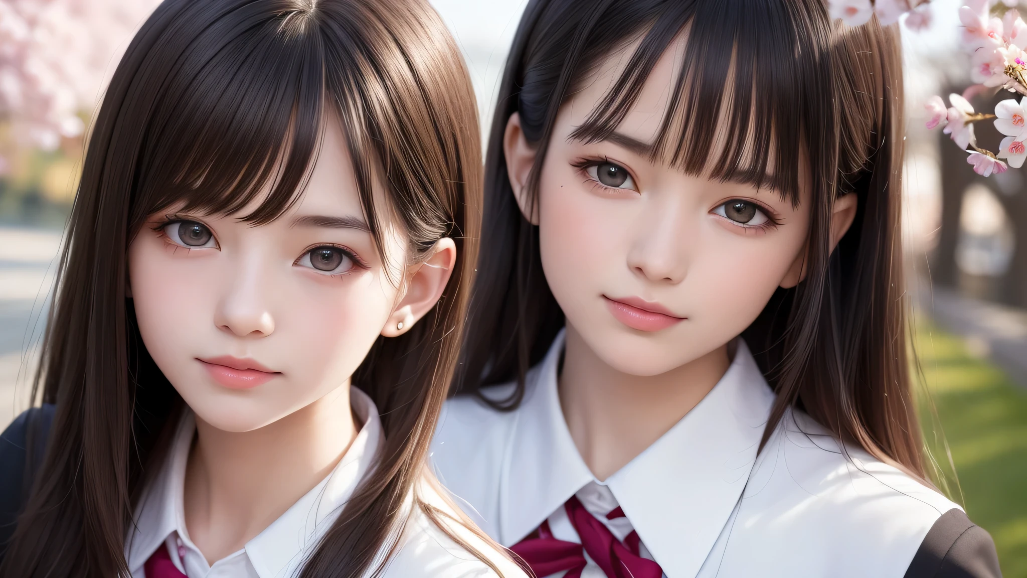 (1 young girl), 15 years, brown eyes, (very detailed美しい顔), (high school uniform:1.2), (highest quality), (very detailed CG 統合 8k 壁紙), very detailed, High resolution raw color photos, professional photography, realistic portrait, evening, very high resolution, smile, cherry blossoms,