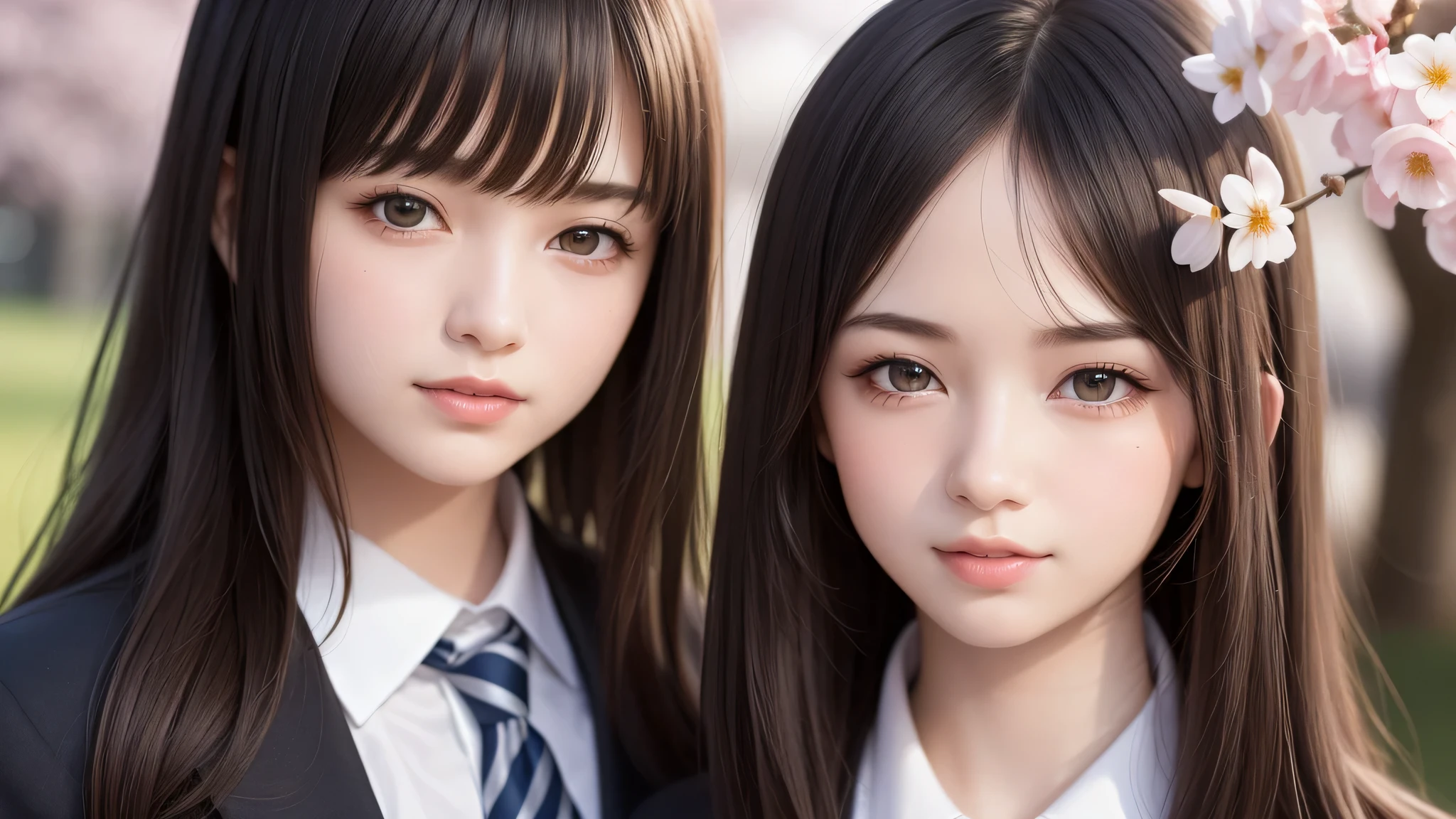 (ung girl), 15 years, brown eyes, (very detailed美しい顔), (high school uniform:1.2), (highest quality), (very detailed CG 統合 8k 壁紙), very detailed, High resolution raw color photos, professional photography, realistic portrait, evening, very high resolution, smile, cherry blossoms,