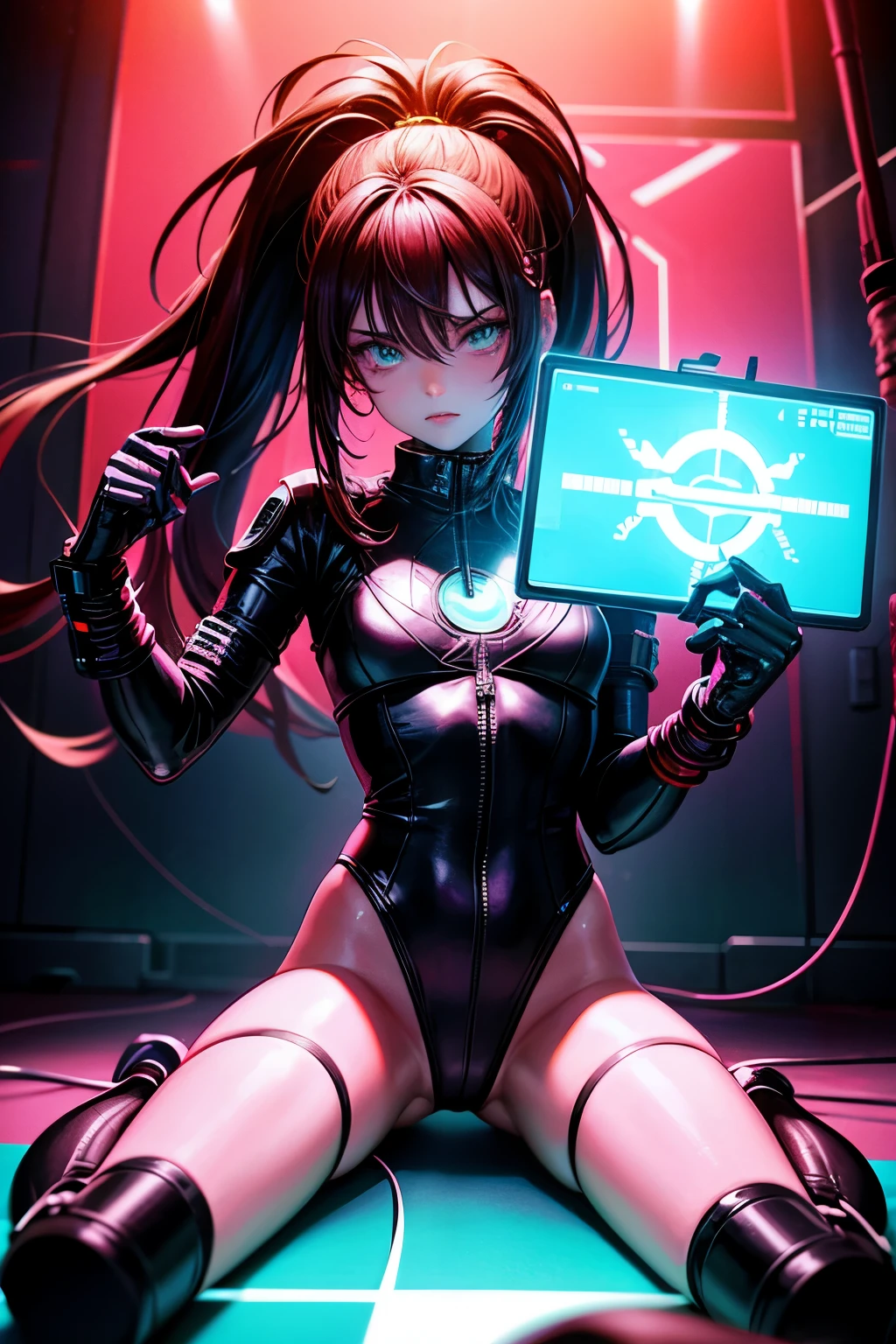 In the dimly lit, cyberpunk-inspired room, a girl clad in neon-colored attire lies on an old, worn-out bed. Her long, holographic ponytail flickers with each pulse of the neon lights, creating an ethereal glow around her. The room's background is filled with a riot of chaotic colors, flickering holograms, and retro-futuristic elements.
This captivating artwork is the masterpiece of renowned artist Lu Dongjun, created by Yang J with Ross Trunk's 8K resolution. Guvitz, the famed Cyberpunk anime artist from the P