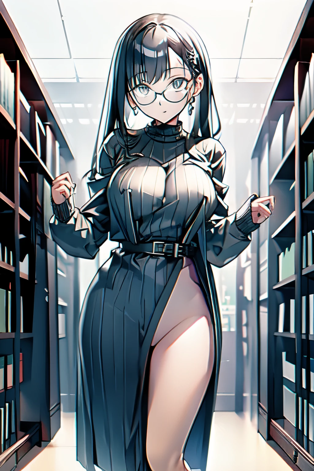 (masterpiece),(best quality), glasses, chakumomi, pov hand, breast grab, (embarrassed),sweater, in library, full body nude, no clothing, full body oiled up, private parts exposed