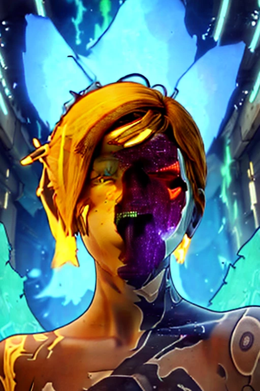 ((**Borderlands 4**))), primer plano en un entorno urbano (((con colores difusos,))) ultra detailed illustration of an aquatic spirit creature(((feminine with 3D projection effects))) complexes of translucent fabric and shiny, hollow cybernetic threads. ((( The pose is dynamic, espectral, with particles of light,))) and the composition is professional and award-winning. (Ofrece libertad creativa, artistic expression and a surreal theme). Diffuse figures and disturbing visual expression (((create an evocative unusual color contrast.))) La obra es de Lekrot (cuello largo), with an elongated neck and a static pose. Certainty and conventionality are challenged in this extreme composition. ( mysticism) antigua diosa; ropas de ceda, traslucidas, ((( estilos urbanos ))) futurista.sexy pose,