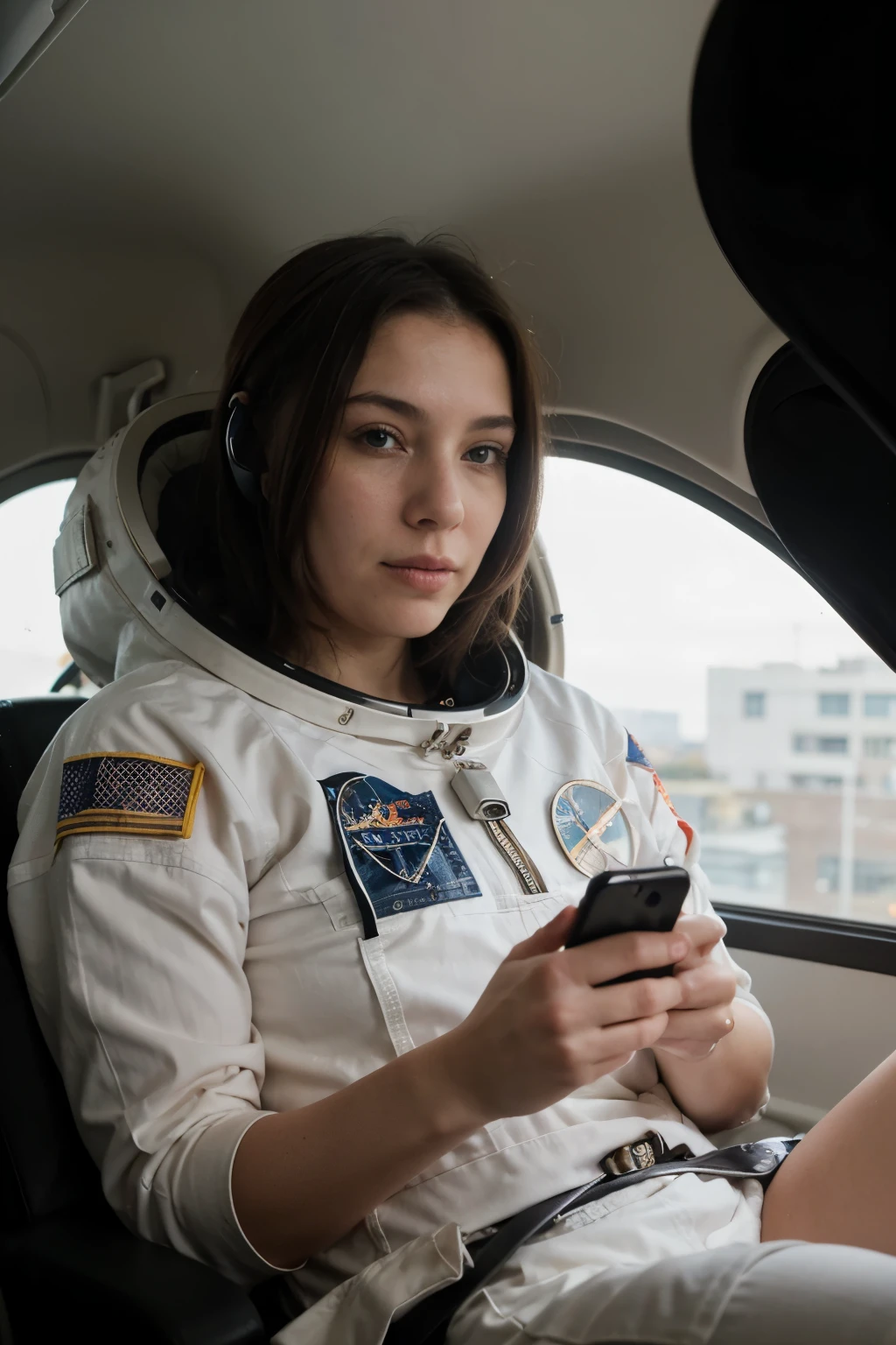 photograph of an astronaut with cell phone in hand