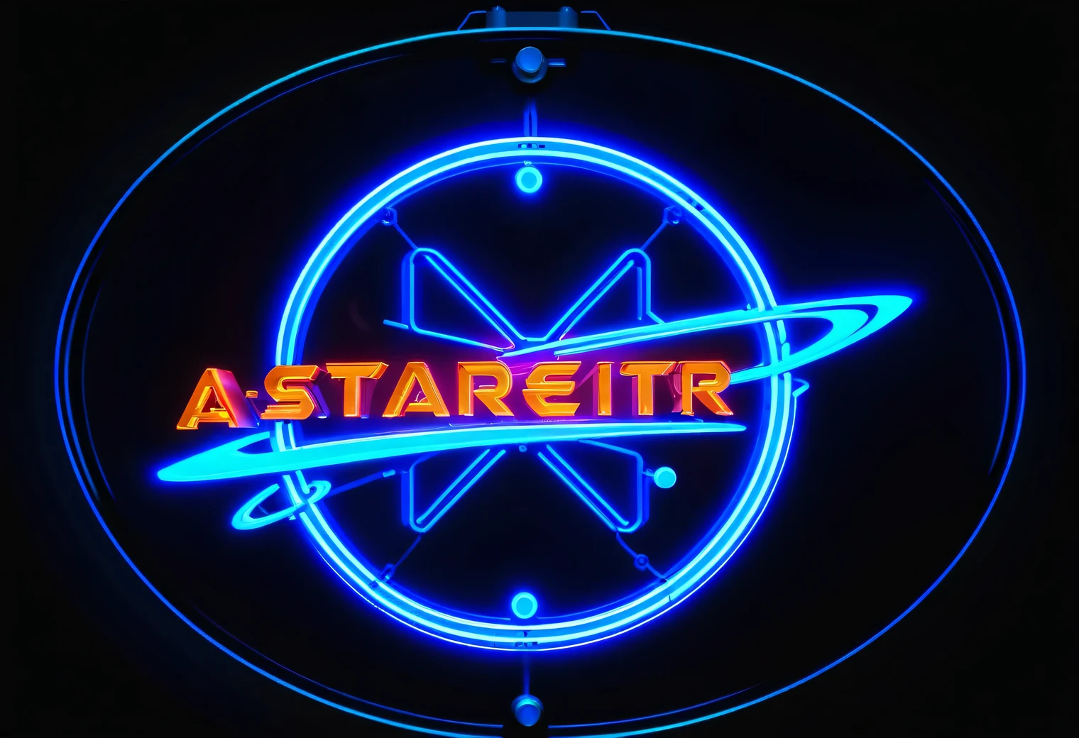 In endless outer space among planets and asteroids, a plate with a neon sign flies smoothly on atomic power, This neon sign has light blue neon text. "free space", clear contour lines, Texture smoothing, Unreal engine 5, Science fiction, realistic outer space texture, CG unity 32 thousand., masterpiece, best job