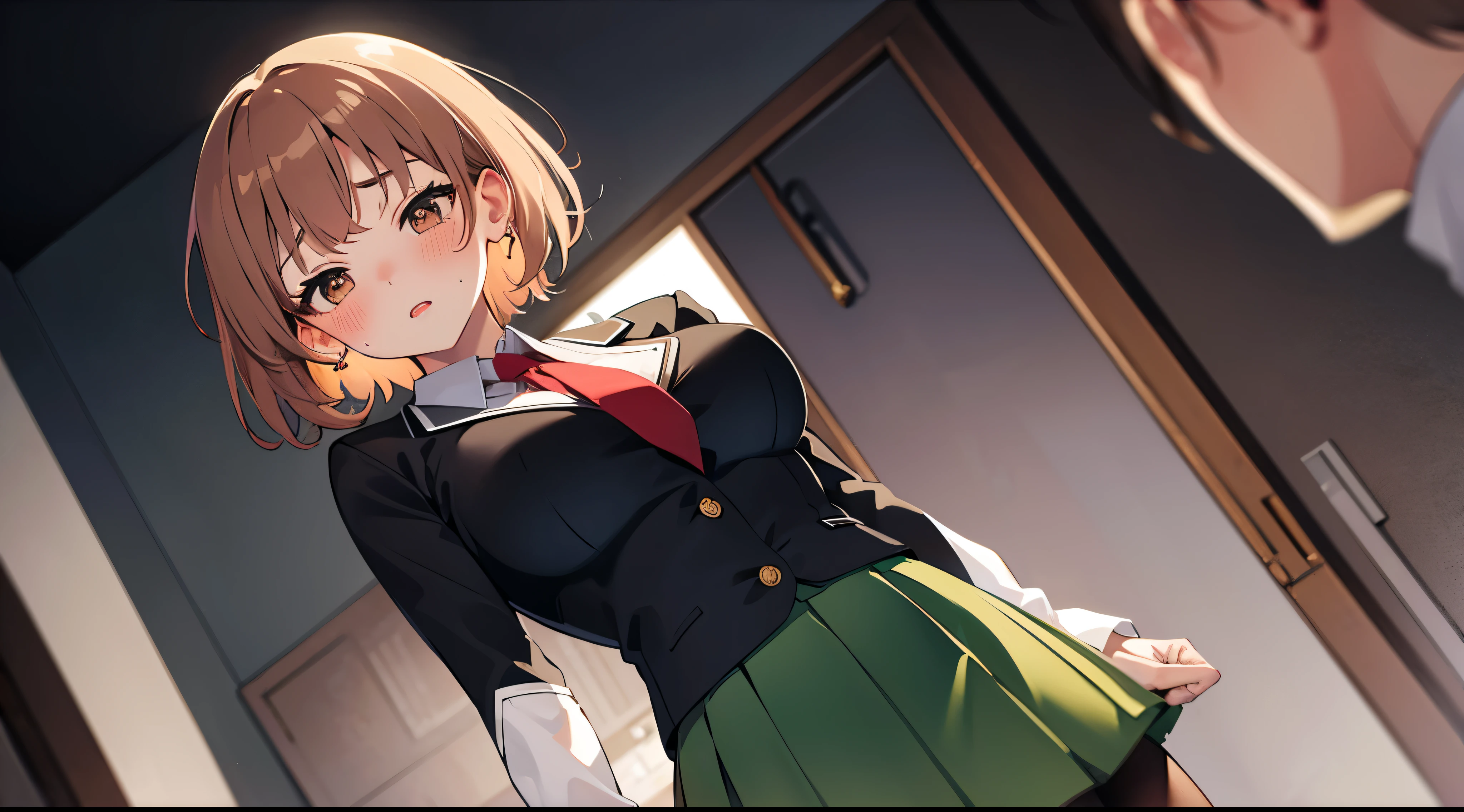 nsfw,(Petite),(Crossdresser),blonde low twintails,uniform,Joyful expression