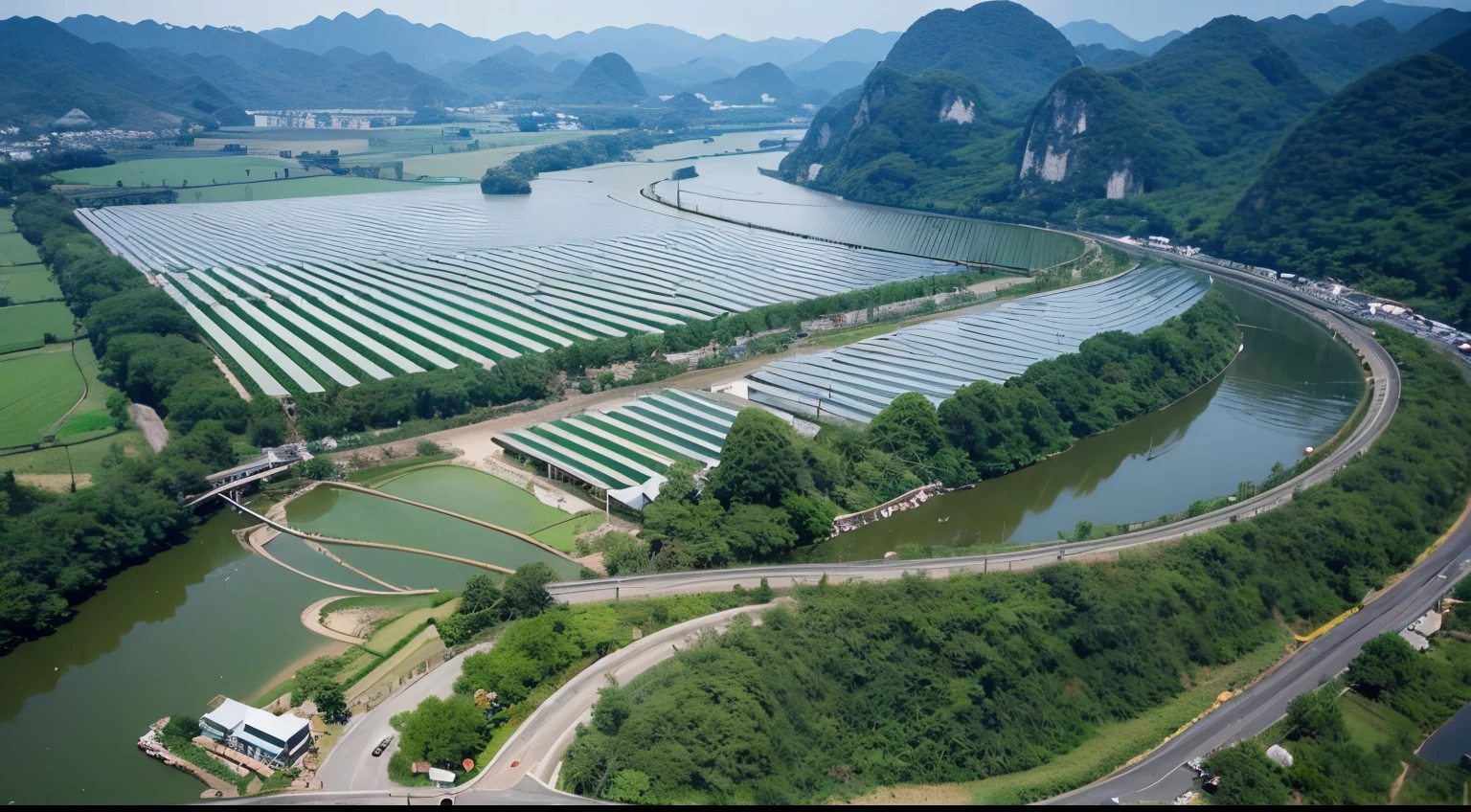 guilin landscape，photovoltaic farm