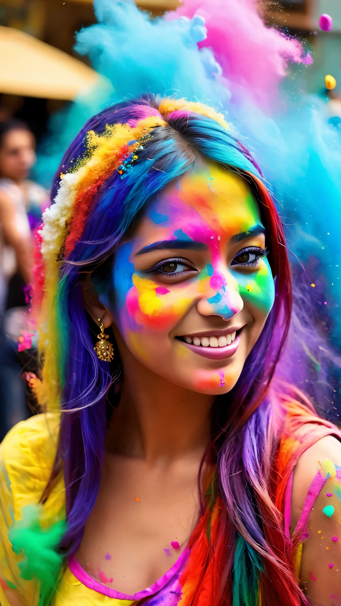 Beautiful girl celebrating Holi festival with colours