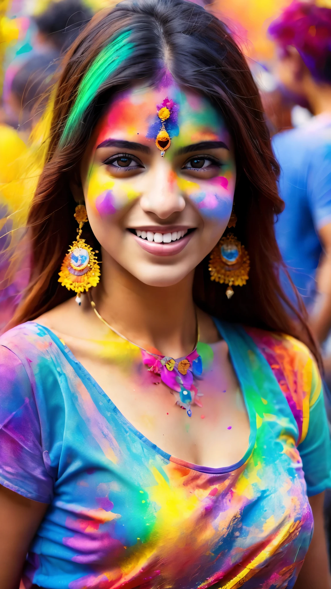 Beautiful girl celebrating Holi festival with colours