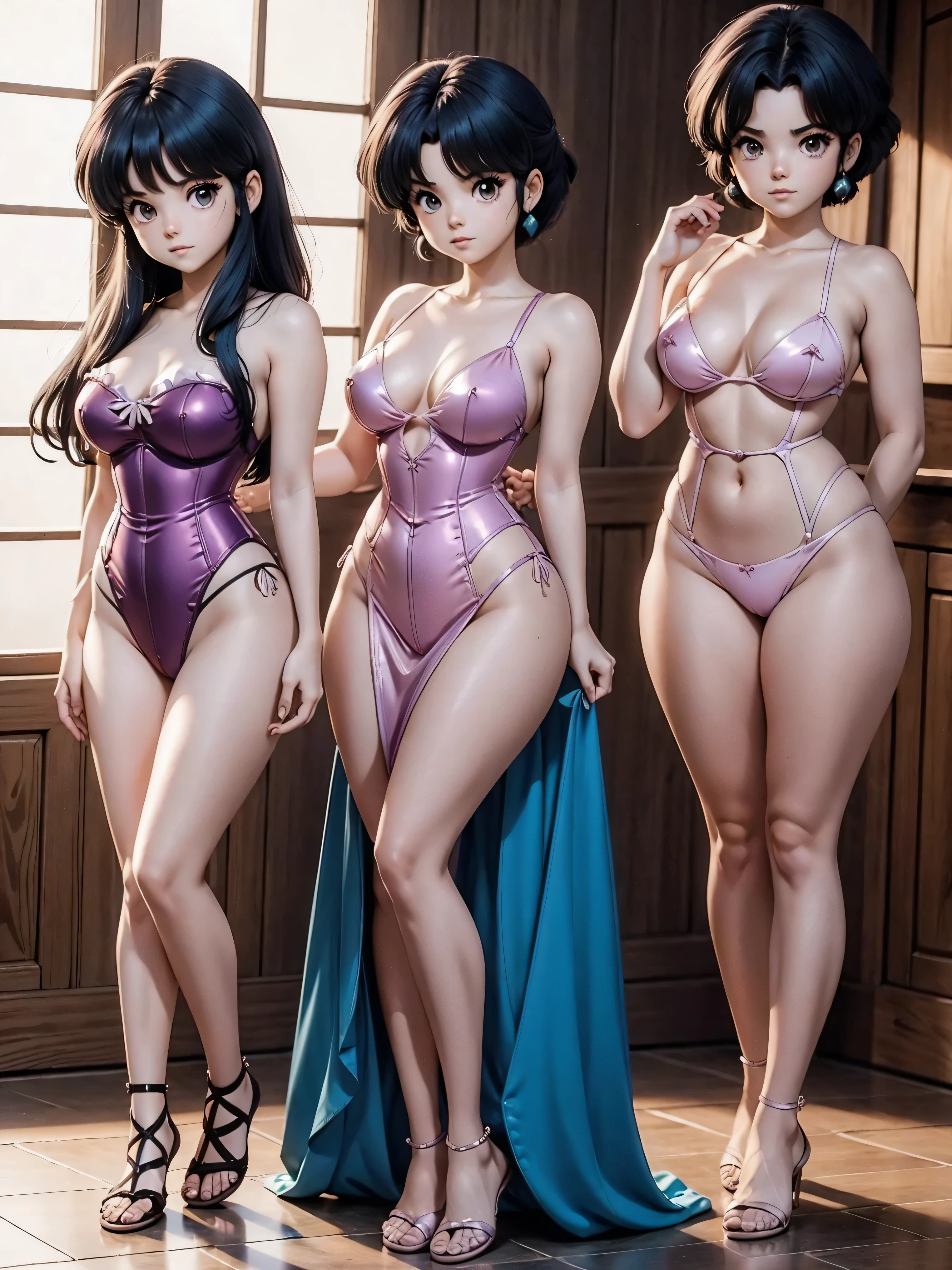 Garota anime de cabelo escuro com saia vestido longo purple meio transparente e espartilho, , corpo bonito, seios grandes, com hand in panties , hand in hair, Garota sensual, blue hair cabelo, mechas de cabelo laterais, mechas de cabelo na lateral do rosto, beautiful lighting, sombras suaves, olhos azuis, pernas bonitas, cabelo curto, estilo anime, personagem Akane Tendo, Autora Rumiko Takahashi, Baseado em obra de Rumiko Takahashi, Anime Ranma 1/ 2, decote sensual, quadril robusto, corpo inteiro, corpo inteiro, busto grande, garota jovem com corpo belo e bonito, sandals on his feet, garota 16 anos usando saia e corset pink e purple meio transparente, garota anime, estilo anime, beautiful feet in sandals, 45° viewing angle, ao ar livre, peito grande, seios bonitos, cabelo preto, sandals on the feet, pernas bonitas, sensual, belas pernas, Sandalias, seios grandes, corpo completo, corpo inteiro, feet with sandals, anime realista, saia, sarja roxa, personagem realista sensual, postura ereta, ao ar livre, calcinha pink, hand in panties, saia vestido com 50% de opacidade meio translucida, ao ar livre, perfect feet with sandals, saia longa vestido