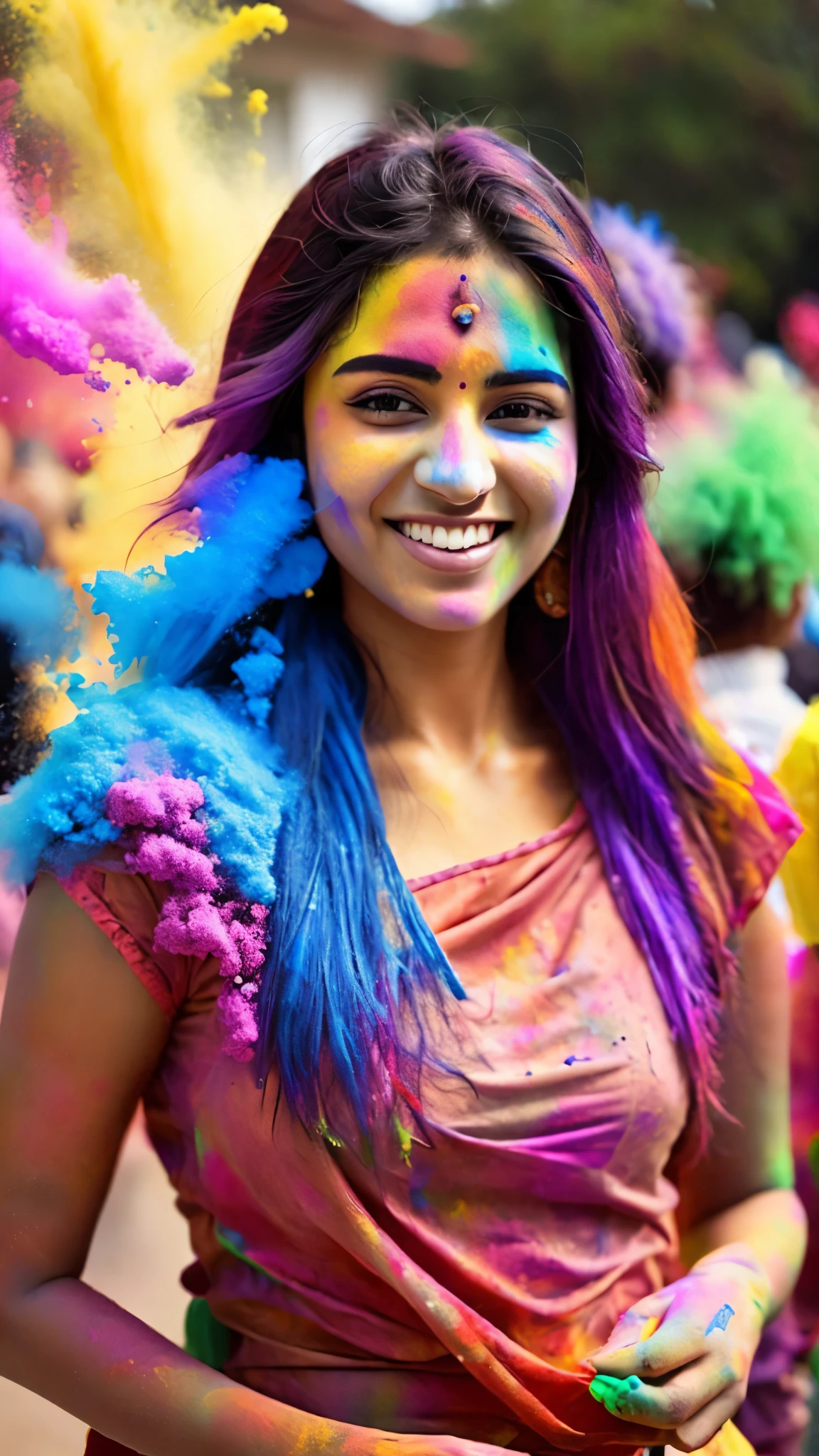 Beautiful girl celebrating Holi festival with colours