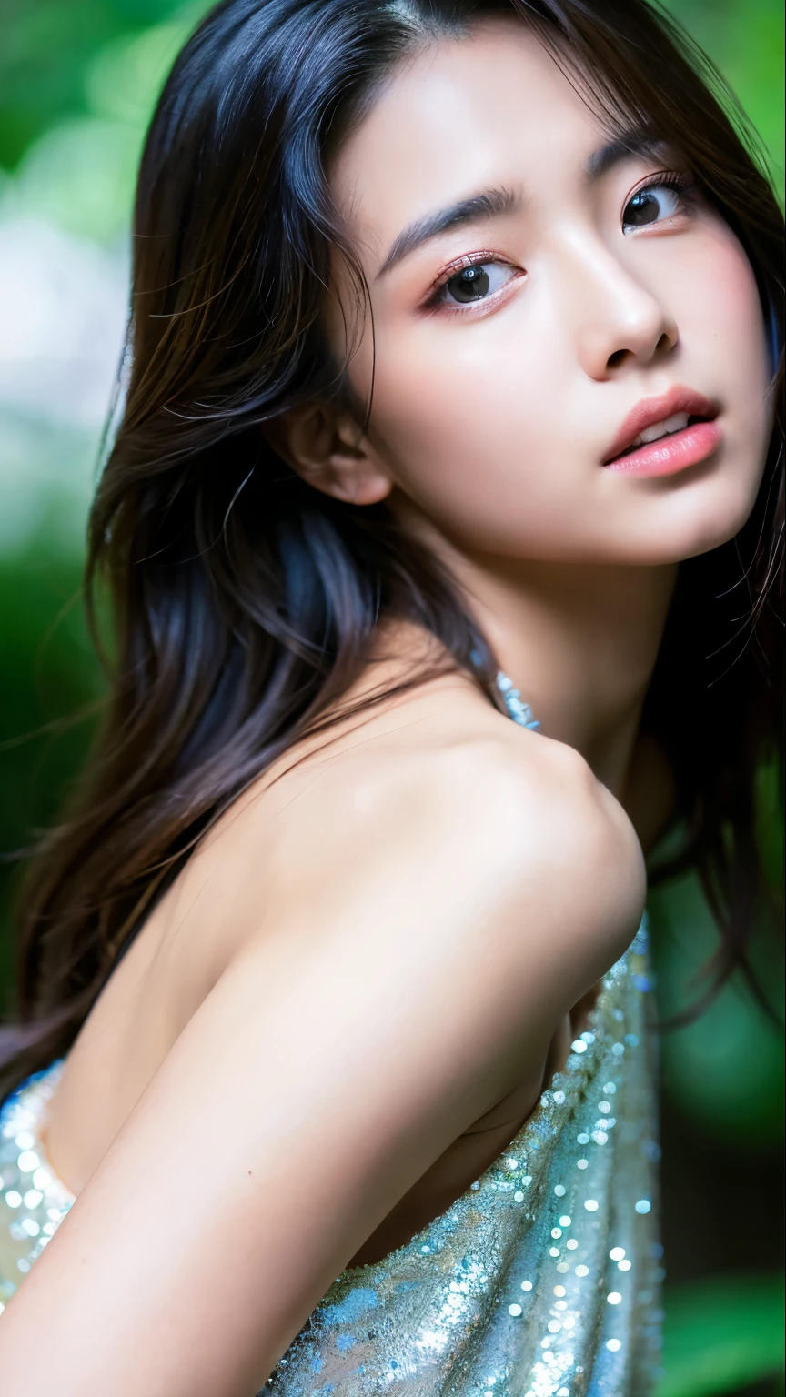 (gravure、masterpiece、professional photography、High resolution、high quality)、(perfect beautiful girl、perfect beauty、perfect anatomy、beautiful rims beautiful skin)、nature、Mysterious、woman with aura、sparkle in the eyes、