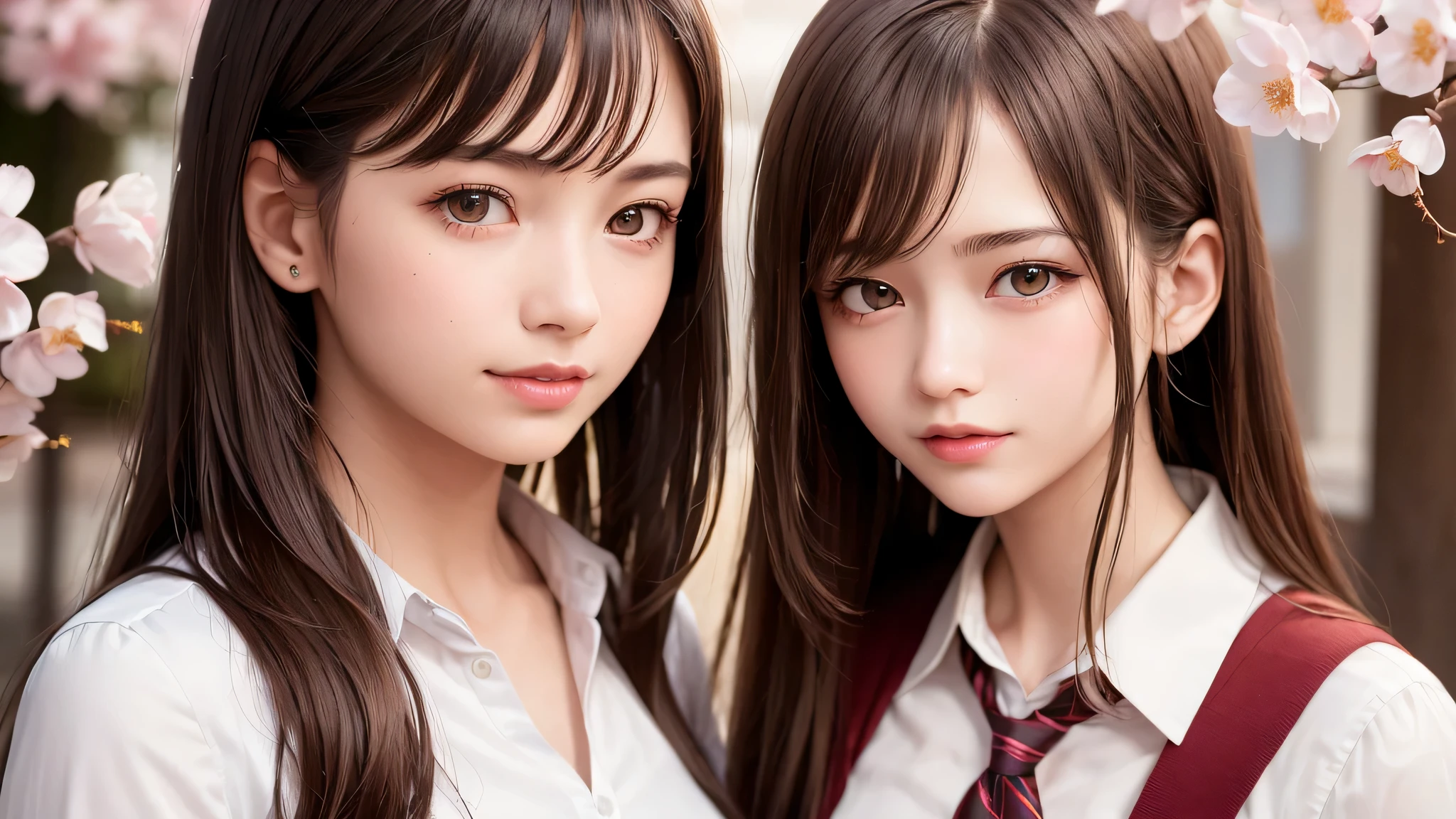 (1 young girl), 15 years, brown eyes, (very detailed美しい顔), (high school uniform:1.2), (highest quality), (very detailed CG 統合 8k 壁紙), very detailed, High resolution raw color photos, professional photography, realistic portrait, evening, very high resolution, smile, cherry blossoms,