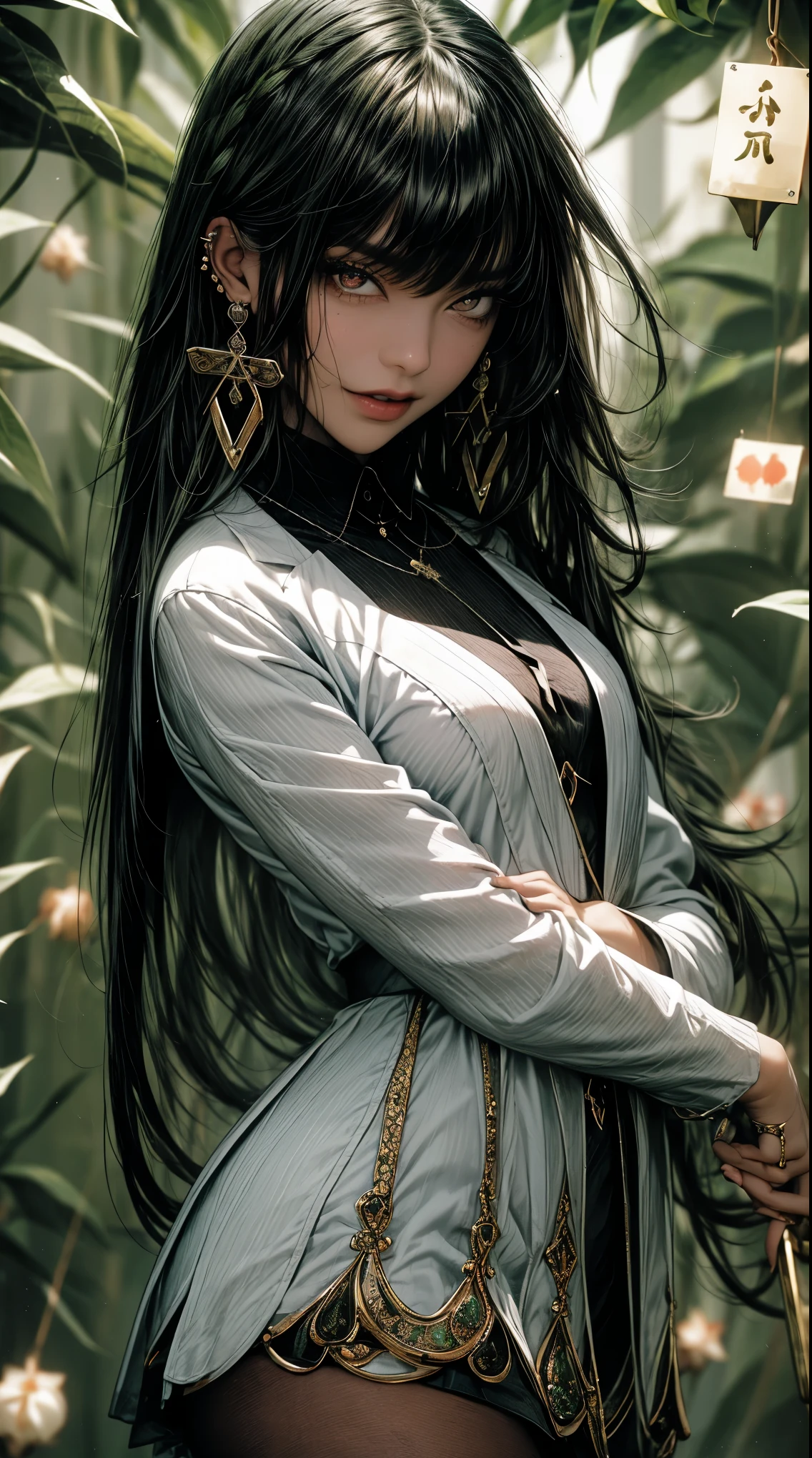 "((inocente)) garota, Hora dourada, prado sonhador, ethereal, Caprichoso, flowing dress, luz solar suave, encantador, Asas de borboleta, (nuvens pastel), liquid reflections, 1 garota num lago, numa floresta com logas trees, lugar escuro , standing, garota de corpo inteiro, night and starry sky, trees, linda, magical aura, a garota tem olhos vermelhos, olhos de cor carmesim, ela tenho olhos escarlate, flores, a garota usa uma jaqueta de couro vermelho, blusa preta e calsa marrom, foco no rosto dela, seu cabelo cacheado tem cores diferentes, cabelos cacheados de tom escuro, ele tem marchas verdes no seu cabelo, she is beautiful, ela olha para lua e as estrelas, parece triste, is accompanied by a frightening shadow, she is accompanied by monsters, 1 garota de cabelos escuros e cacheado, linda, magical aura, a garota tem olhos vermelhos, olhos de cor carmesim, ela tenho olhos escarlate