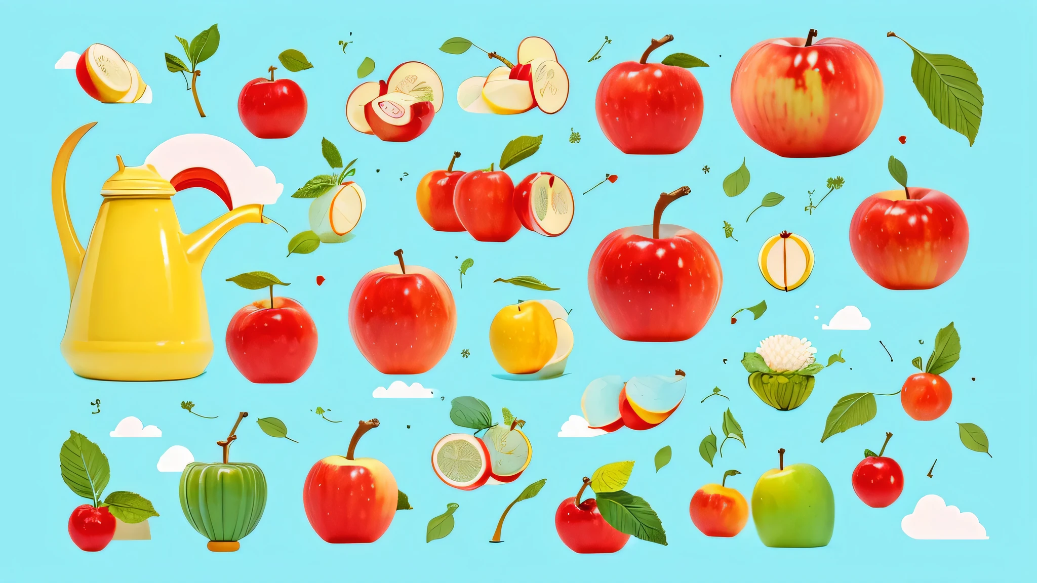 Illustrate a delightful featuring charming and whimsical depictions of letter "A is for apple, so juicy and red" paired with their corresponding animal or object with colorful and engaging illustrations that capture the imagination of young readers. Let the images evoke a sense of joy and wonder, making the alphabet learning experience a delightful and visually exciting adventure for children.