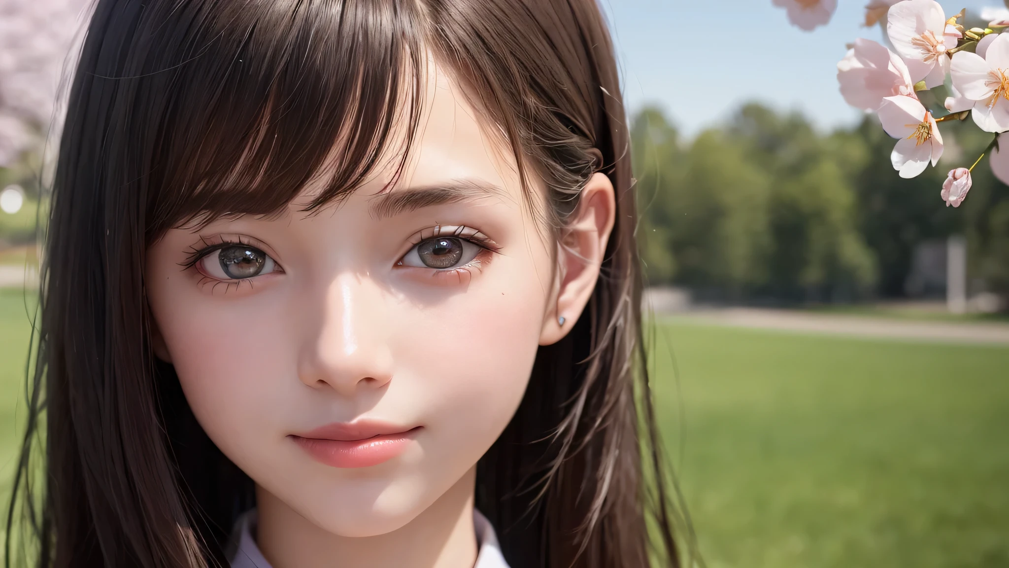 (ung girl), 15 years, brown eyes, (very detailed美しい顔), (high school uniform:1.2), (highest quality), (very detailed CG 統合 8k 壁紙), very detailed, High resolution raw color photos, professional photography, realistic portrait, evening, very high resolution, smile, cherry blossoms,