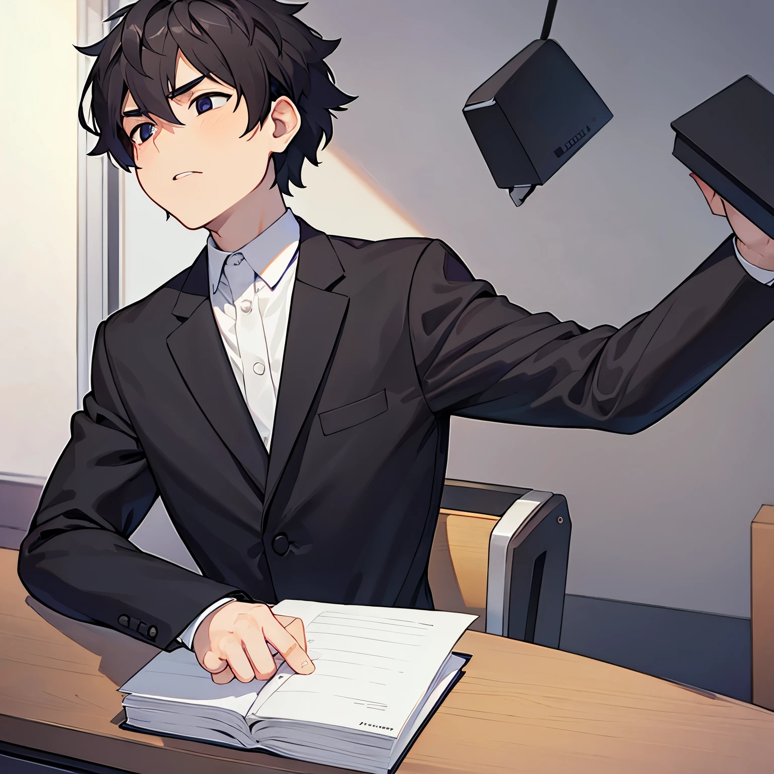 office worker, suit, black hair, adult male, drooping eyes, short hair, short hair, Gachimuchi