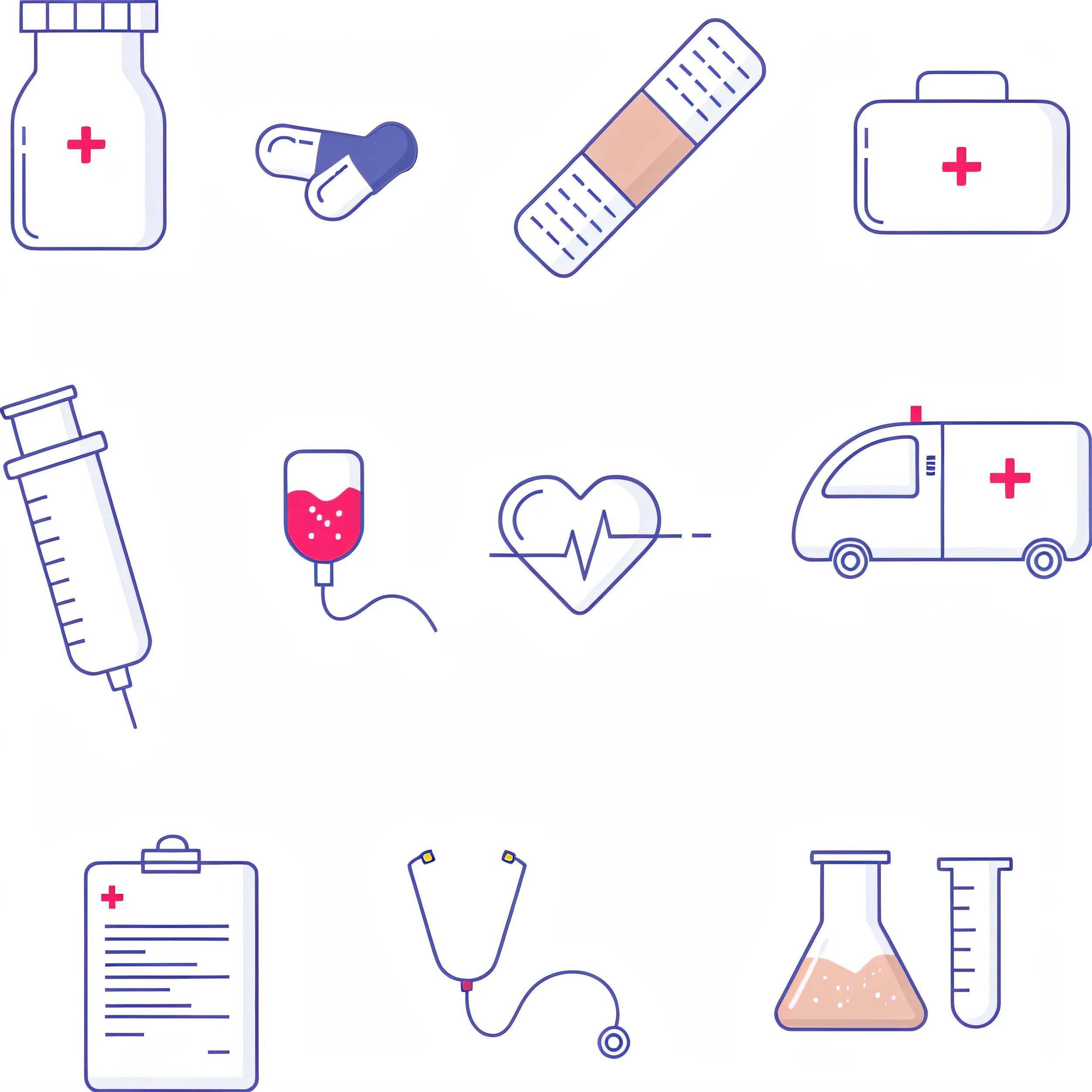 a close up of a bunch of medical items on a black background, colorful medical equipment, medical supplies, medical labels, medical background, medical equipment, on a flat color black background, medical, healthcare, digital medical equipment, medical image, medical stitches vaporwave, medical drawing, medical diagram, medicine, simplistic iconography, medical depiction, medical doctor, medical machinery