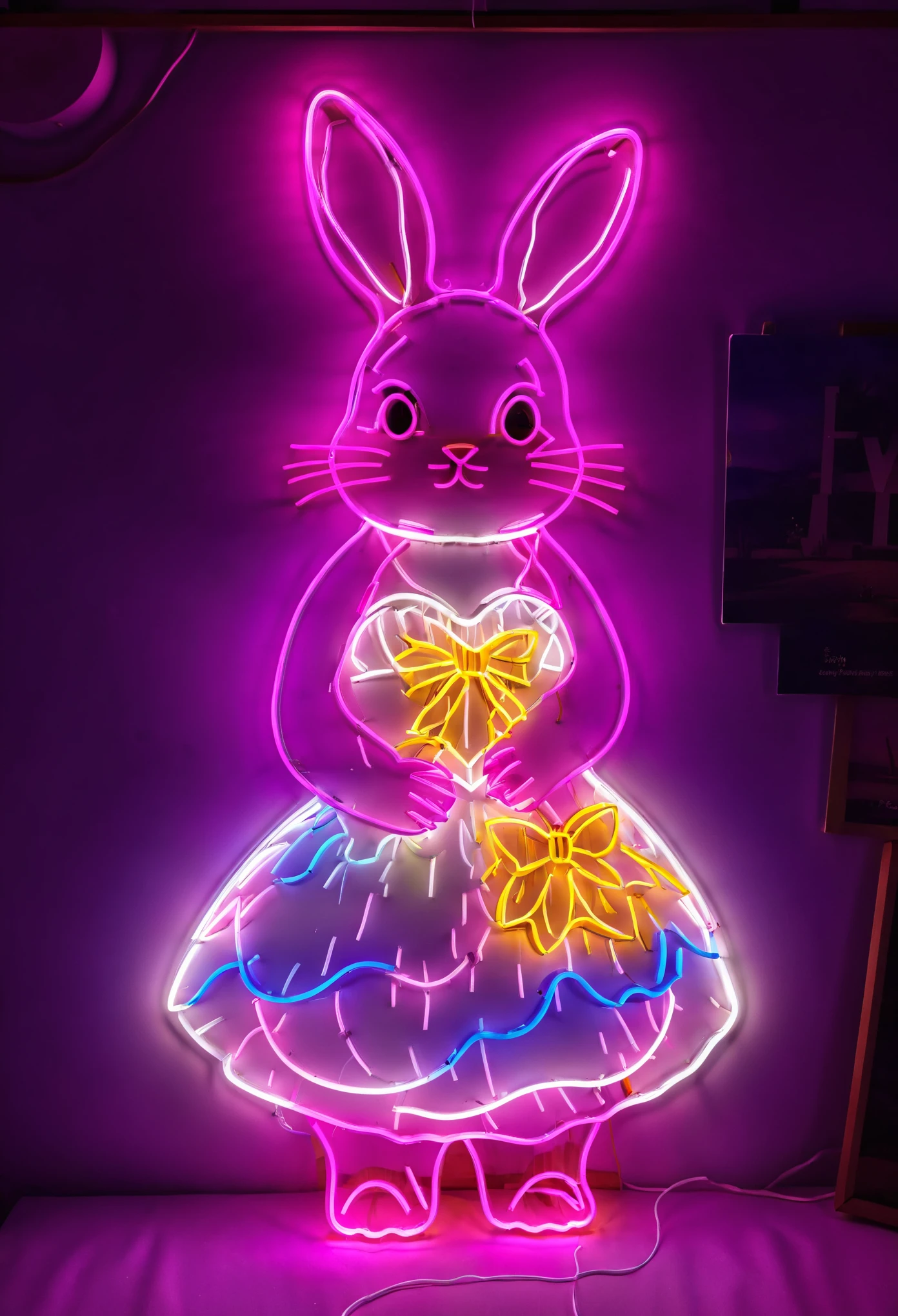 PENeonSign, neon Sign, glowing, colorful, Dressed animals - a ((fat)) cute mammoth wearing clothes, masterpiece, high resolution,  4k, high detail