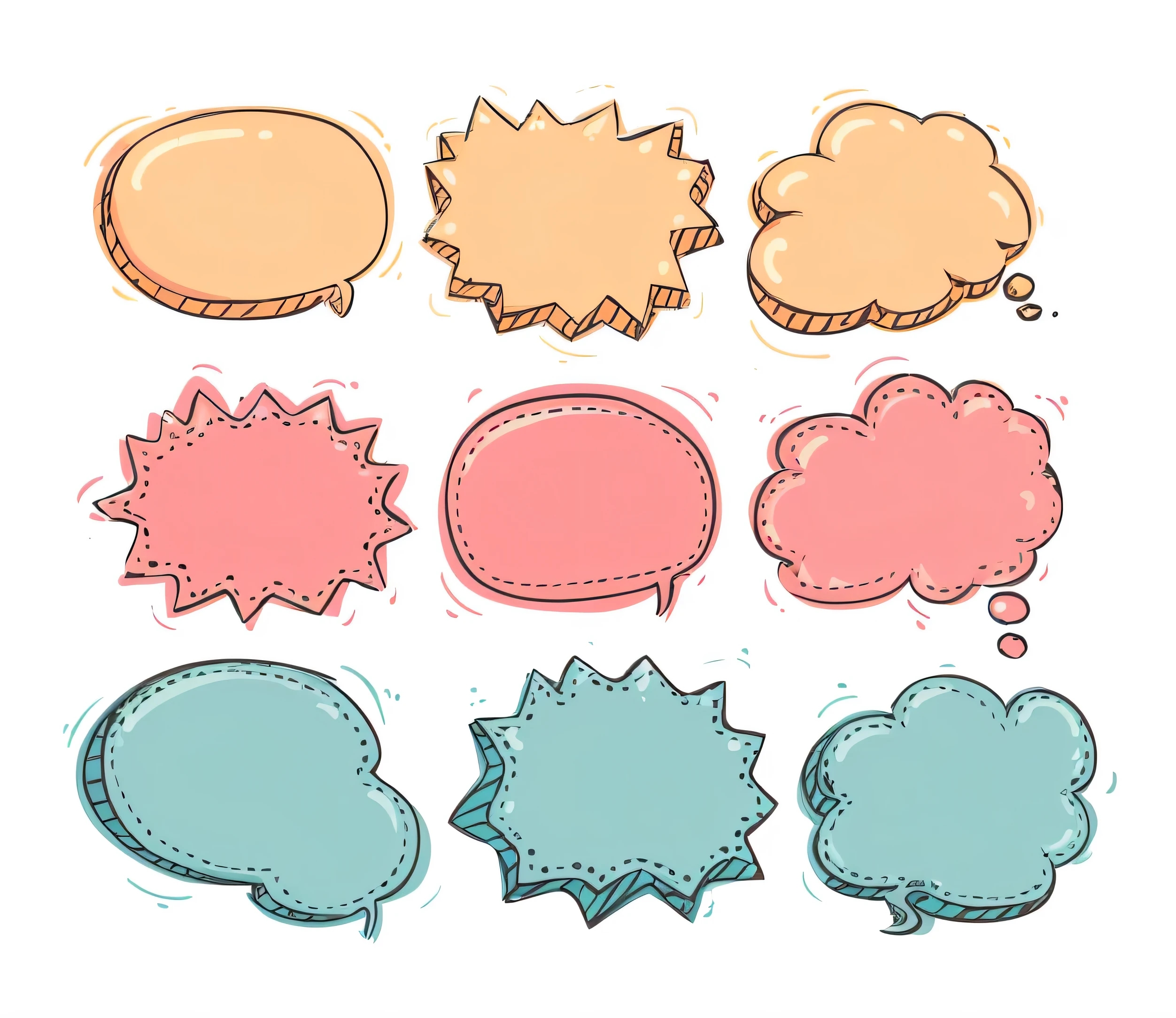 a close up of a bunch of speech bubbles with different shapes, speech bubbles, colorful comics style, color comics style, vivid colorful comic style, vivid colorful comics style, cartoonish graphic style, simple cartoon style, no speech bubbles, coloured comic, cartoon illustration, hand drawn cartoon, colored illustration, cartoonish vector style, comic artstyle, comic illustration