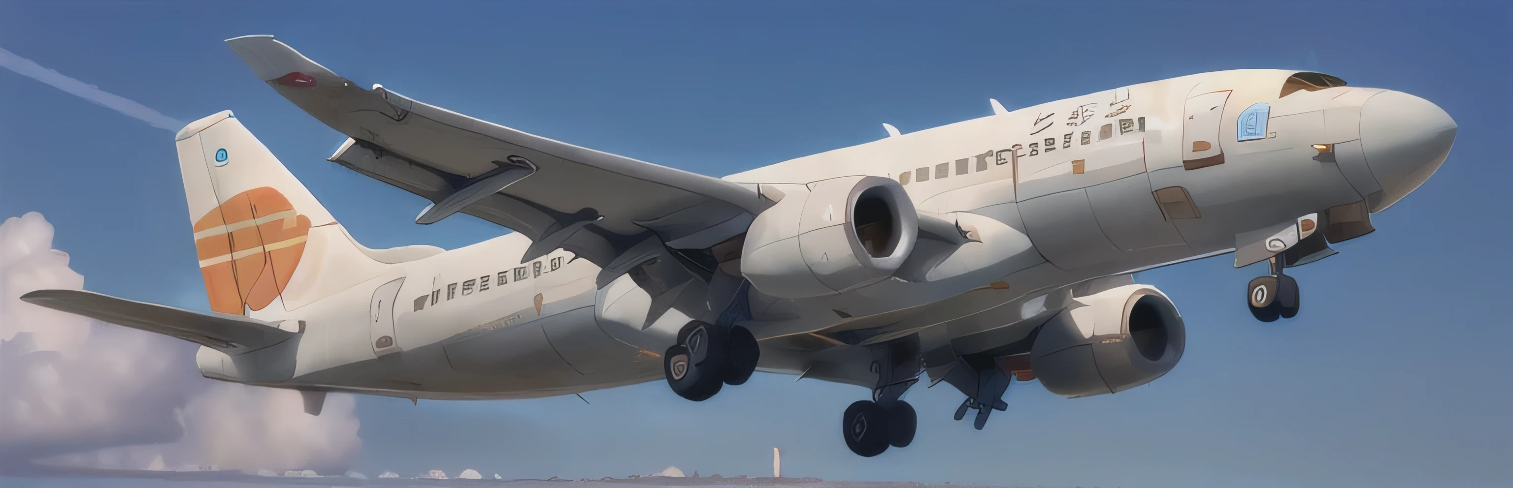 airplane, airliner, masturbate, Handsome and good-looking airplane, from below, from side, panorama, vignetting, ccurate, high quality, high details