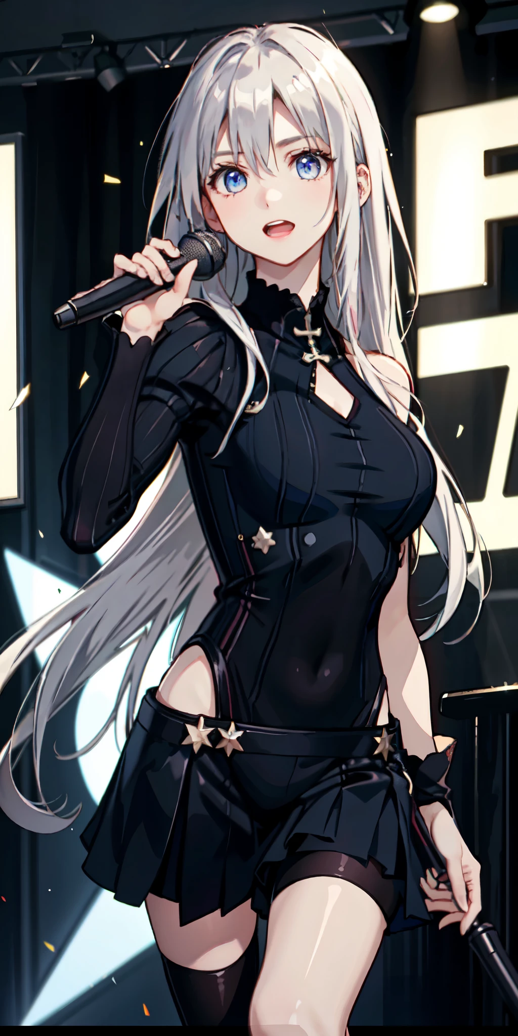 ((best quality)) , ((masterpiece)) , (detailed),A cartoon woman holding a microphone