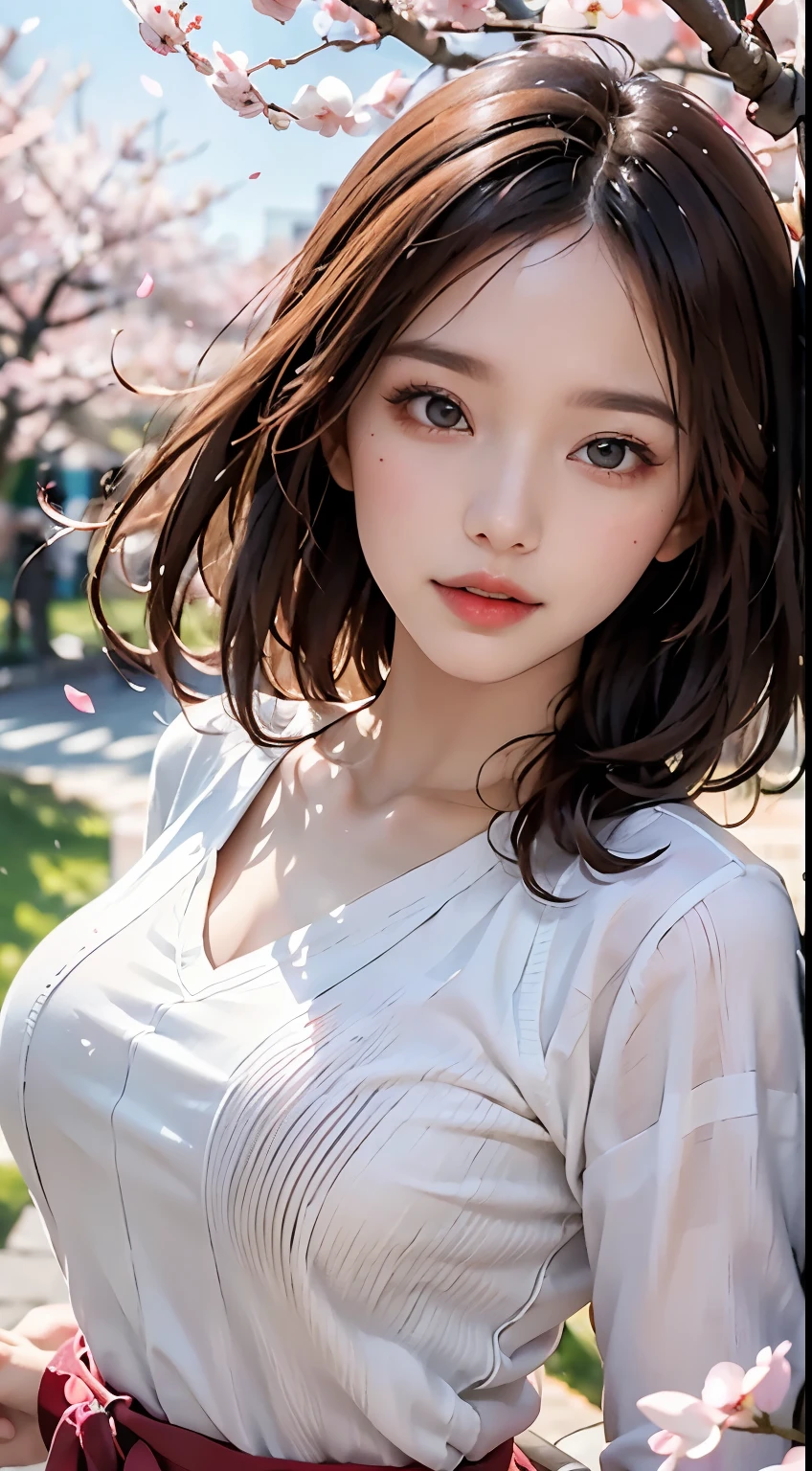 Mustepiece, top quality, illustration, ultra-definition, fine details, high resolution, 8K wallpaper, perfect dynamic composition, beautiful detailed eyes, wearing a dress, natural colored lips, random cute pose, perfect and beautiful face, cute, sexy face, sunset, ecstasy face, feminine face, (cherry blossoms, cherry blossoms, falling cherry blossom petals, cherry blossom blizzard, falling petals), waving in the wind Hair, hair fluttering, pink cherry blossoms, petals dancing, cherry blossom snowstorm, wonderful scenery, sunrise, background sun, wind,