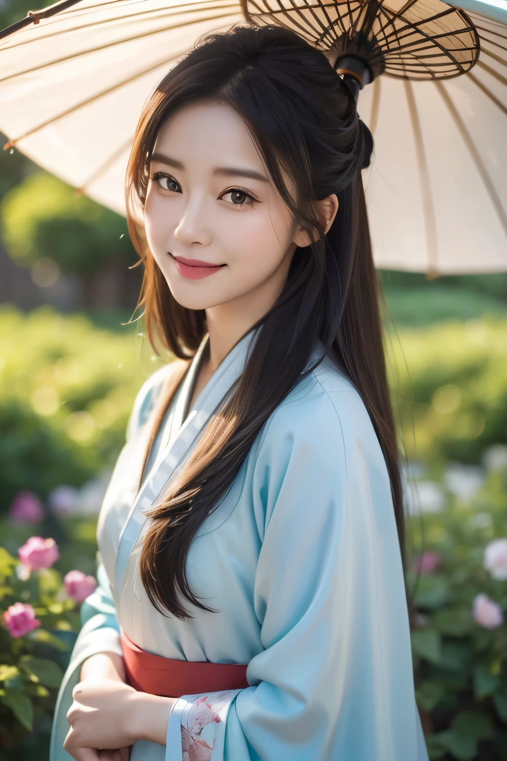 (masterpiece:1.2), (best quality:1.2),(high quality:1.2),(realistic:1.2), (photorealistic:1.2) ,(official art:1.2),(extremely detailed:1.2),
1girl,Round face, long hair, Hanfu, under flower trees, paper umbrella, ancient makeup, blurred background, shy smile, light smile,
(realistic,photorealistic:1.37),HDR,UHD,8K,ultra realistic 8k cg,8K,32k,HD