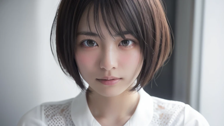 (short hair:1.2),(wearing a blouse:1.2),1 girl,Japanese,21 years old,(small breasts:1.3),(highest quality,masterpiece:1.3,超A high resolution,),(Super detailed,caustics),(Photoreal:1.4,RAW shooting,)ultra-realistic capture,very detailed,High resolution 16K human skin close-up。 natural skin texture、,The pores are、、、、、Must be detailed enough to be easily identified。 Skin should look even-toned and healthy。 Use natural light and color, sad expression, look at the camera, perfect dynamic composition, my room