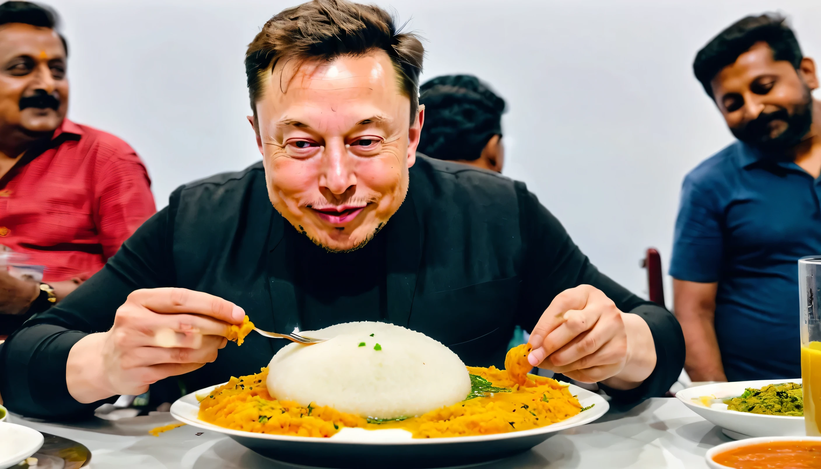 Elon musk eating idli sambhar