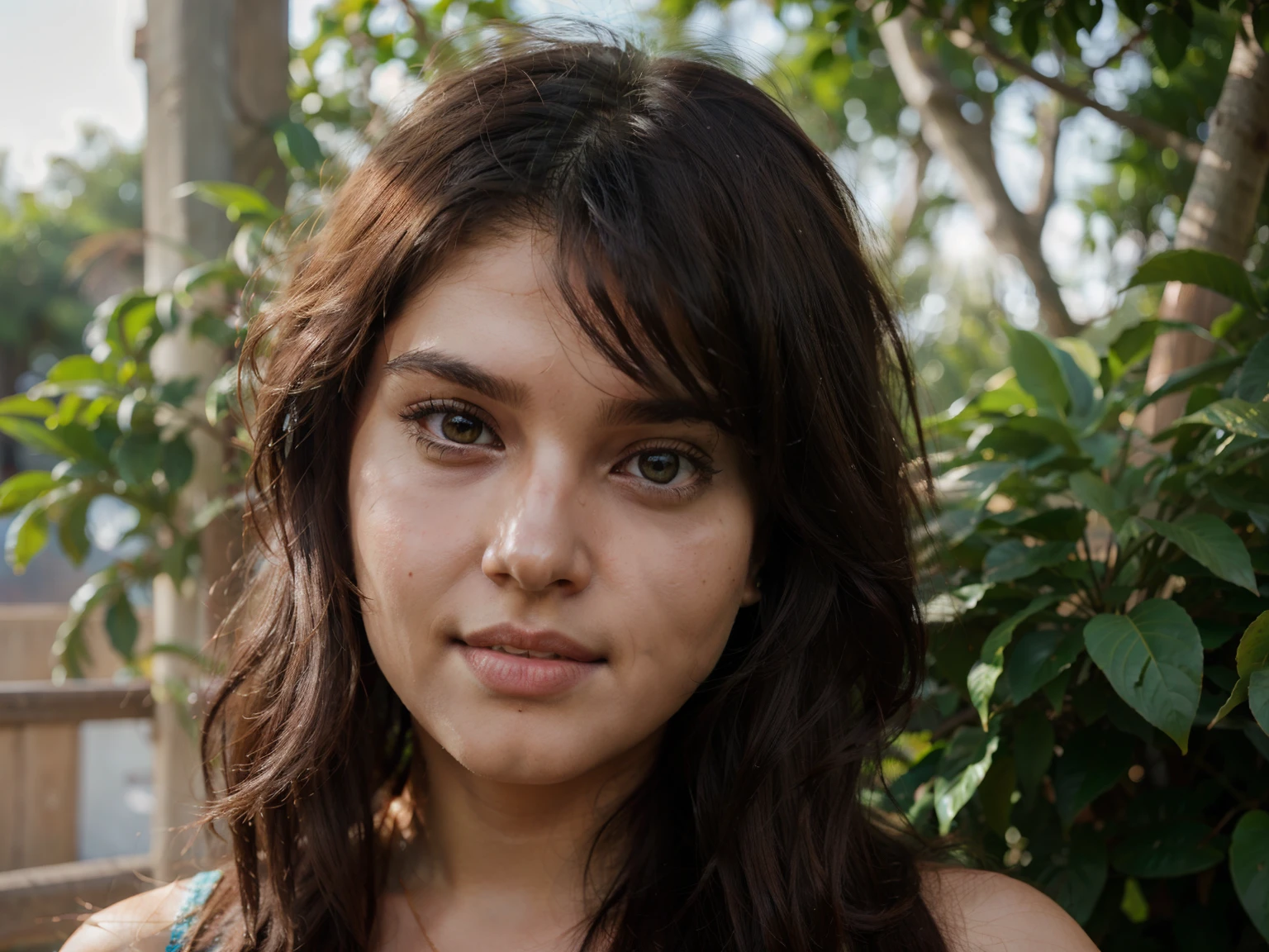 indian gitl , 25 yearss old, silky hair, fair skin, beautiful face, brown eyes, chubby body, closeup portrait, realistic hair, day light, realistic, 8k resolution, only face, super clear image