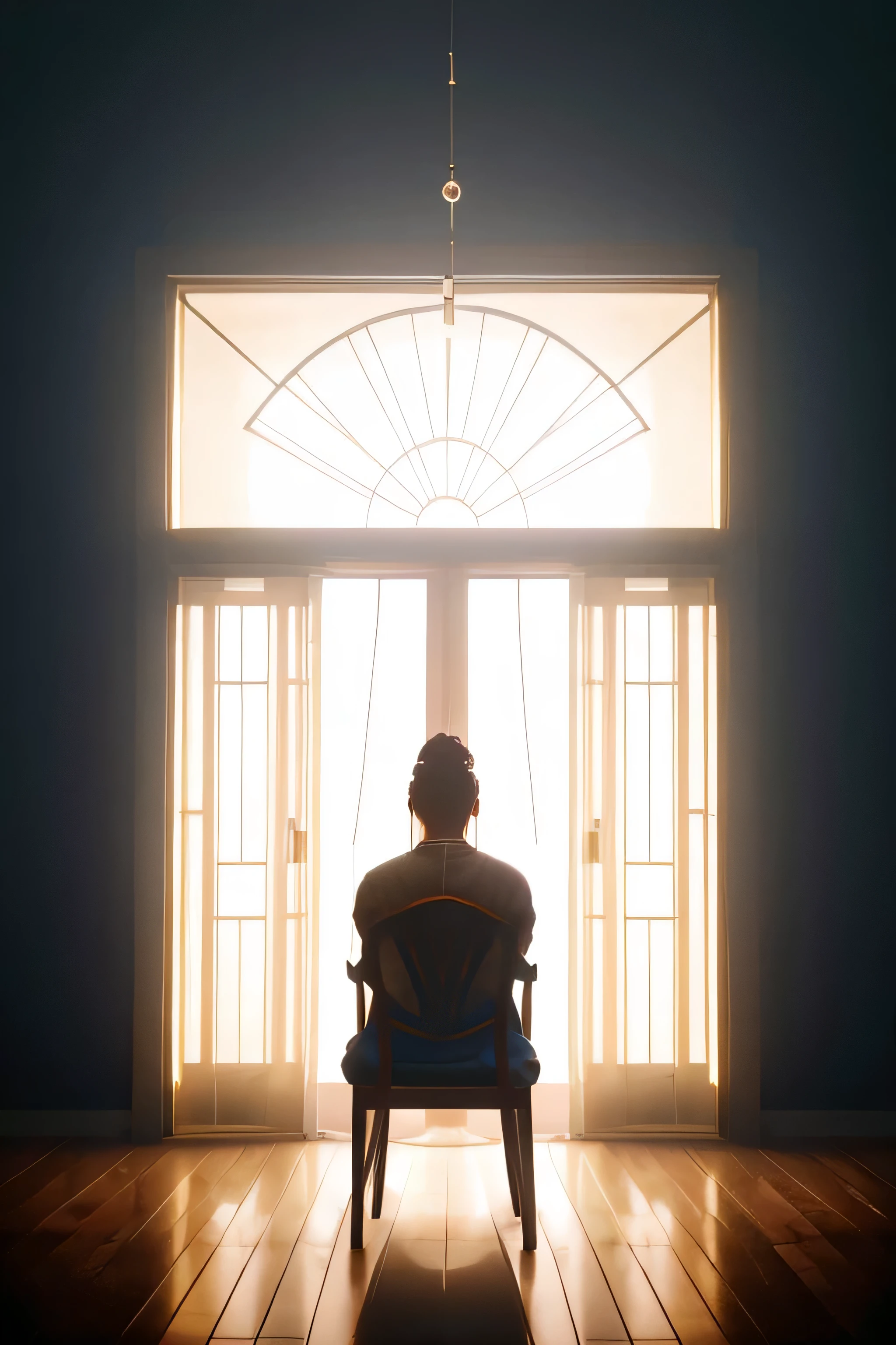 Create an evocative visual representation of a solitary figure disappearing into the horizon, leaving behind a woman seated in a dimly lit room, her tearful gaze fixed on a glowing phone screen, capturing the poignant emotions of longing and loneliness.